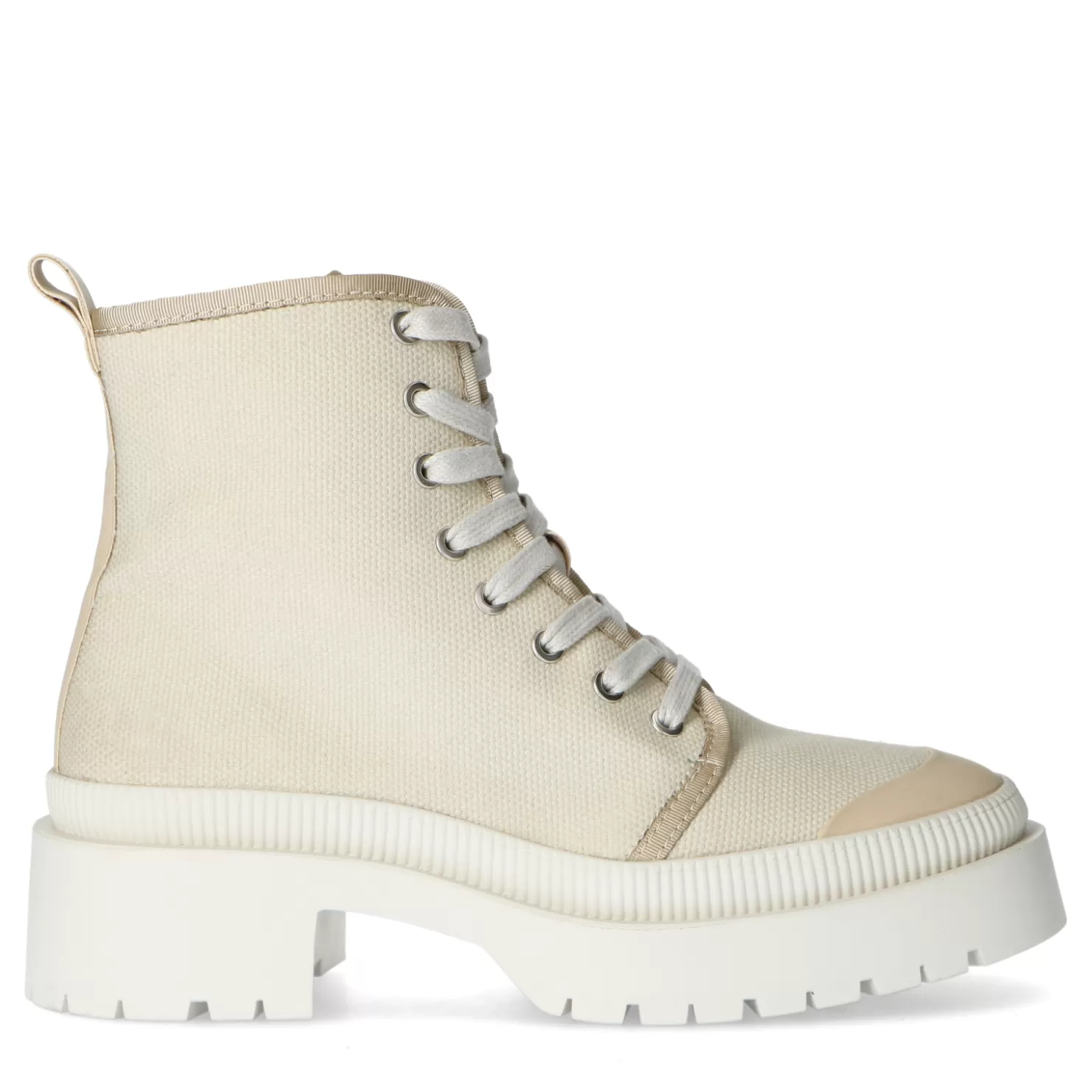 Outlet Sacha Beige Canvas Veterboots Met Blokhak