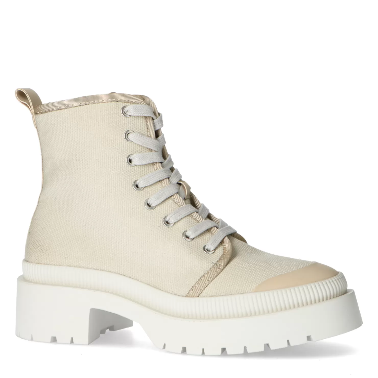 Outlet Sacha Beige Canvas Veterboots Met Blokhak