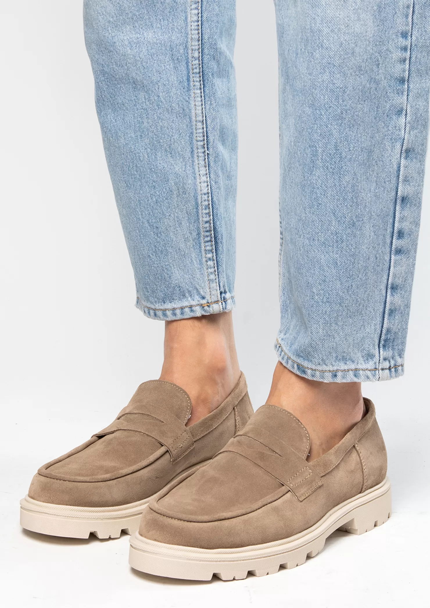 Store Sacha Beige Chunky Suede Loafers