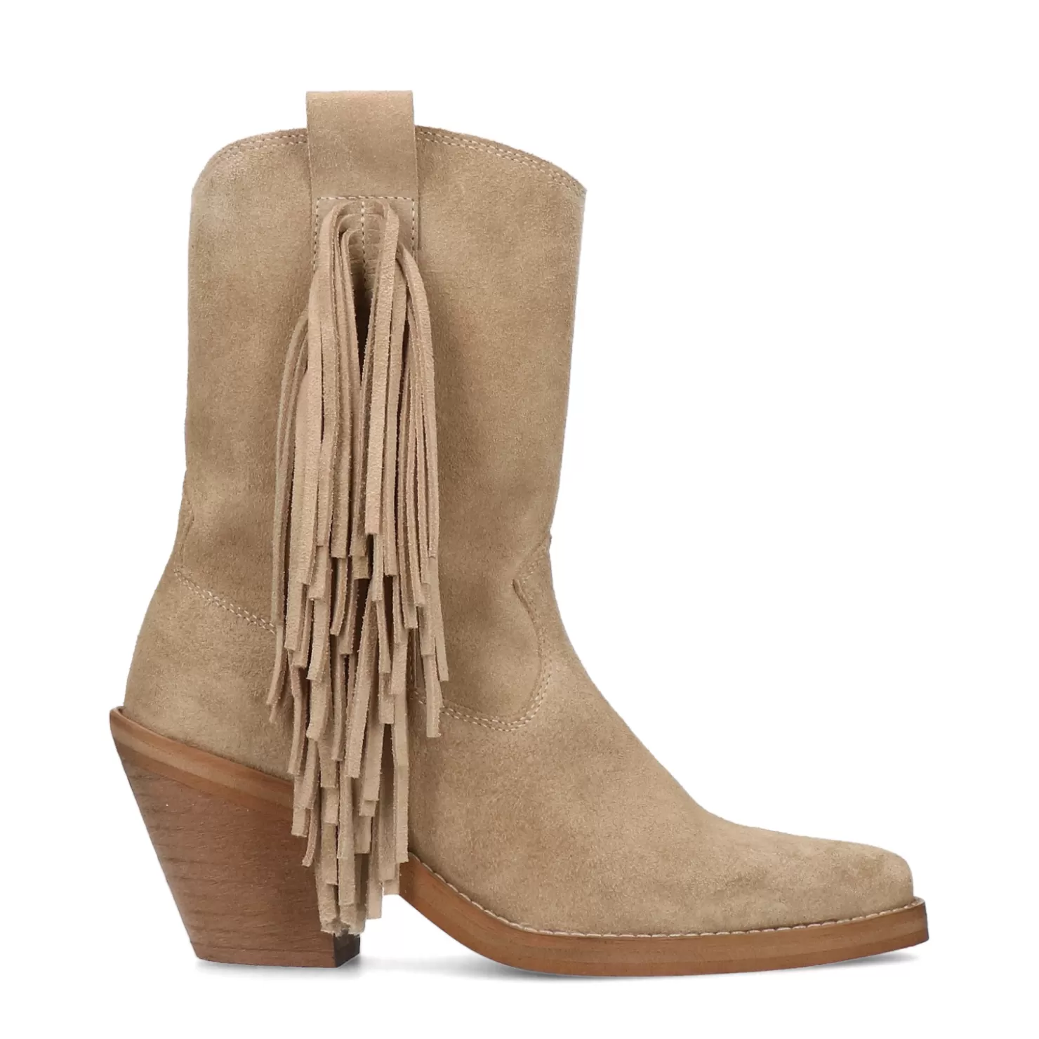 Clearance Sacha Beige Cowboylaarzen Met Hak En Franjes