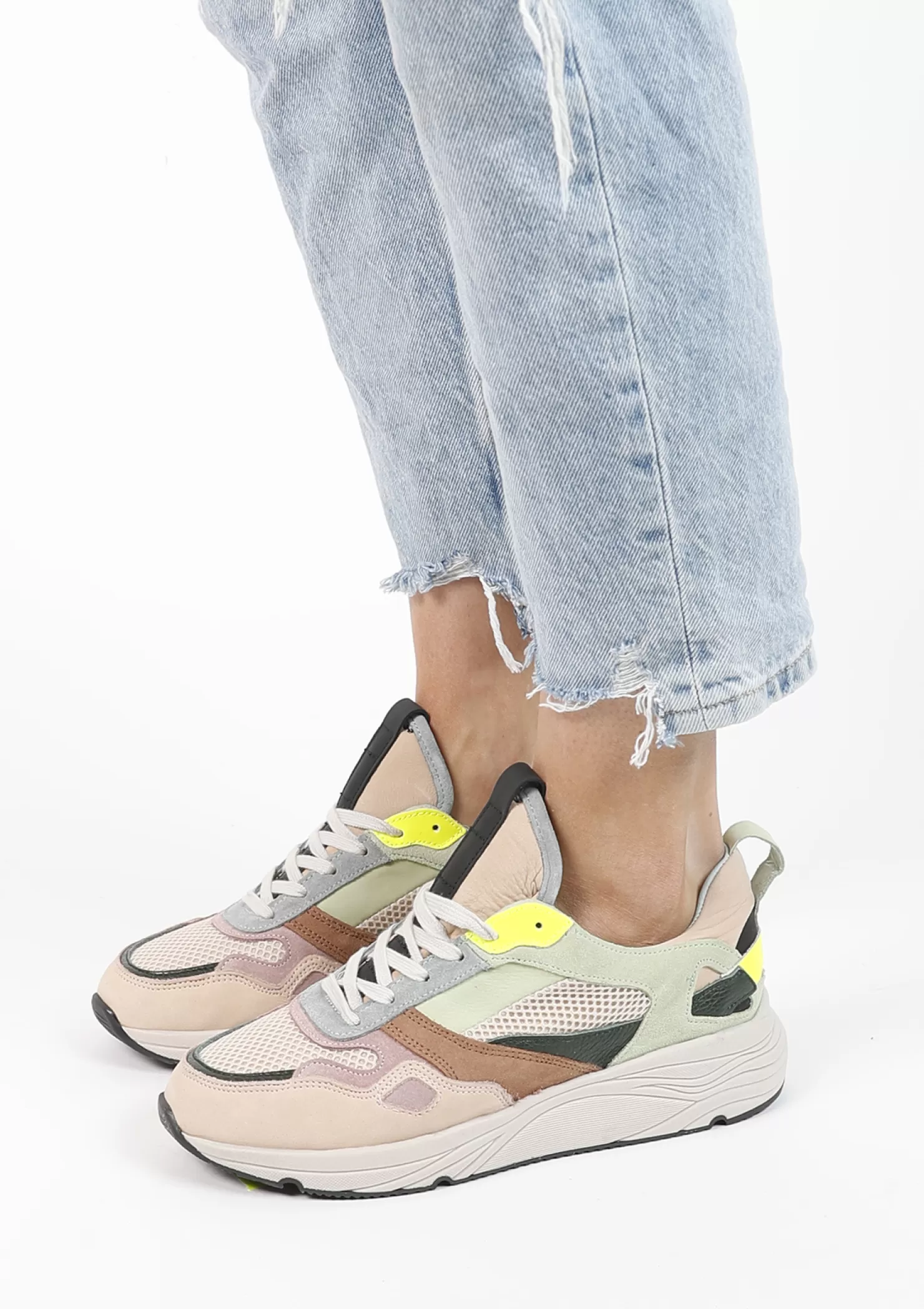 Fashion Sacha Beige Dad Sneakers Met Multicolor Details