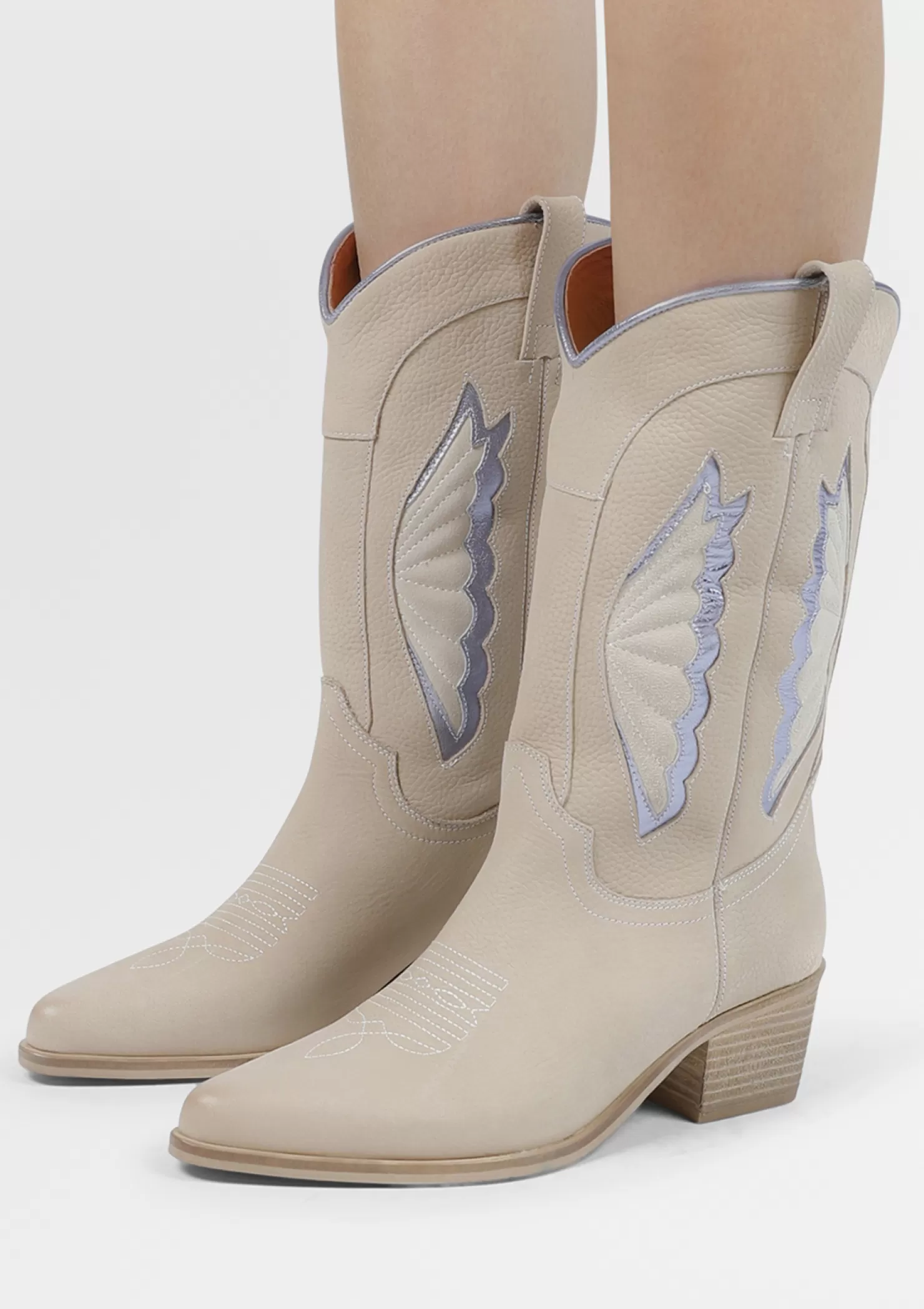 Online Sacha Beige Leren Cowboylaarzen