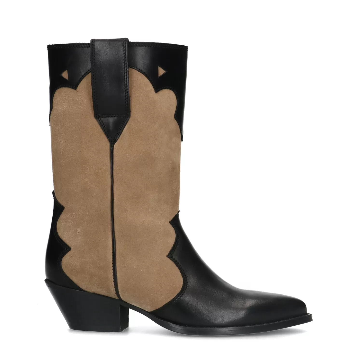 Cheap Sacha Beige Leren Cowboylaarzen Met Zwarte Details