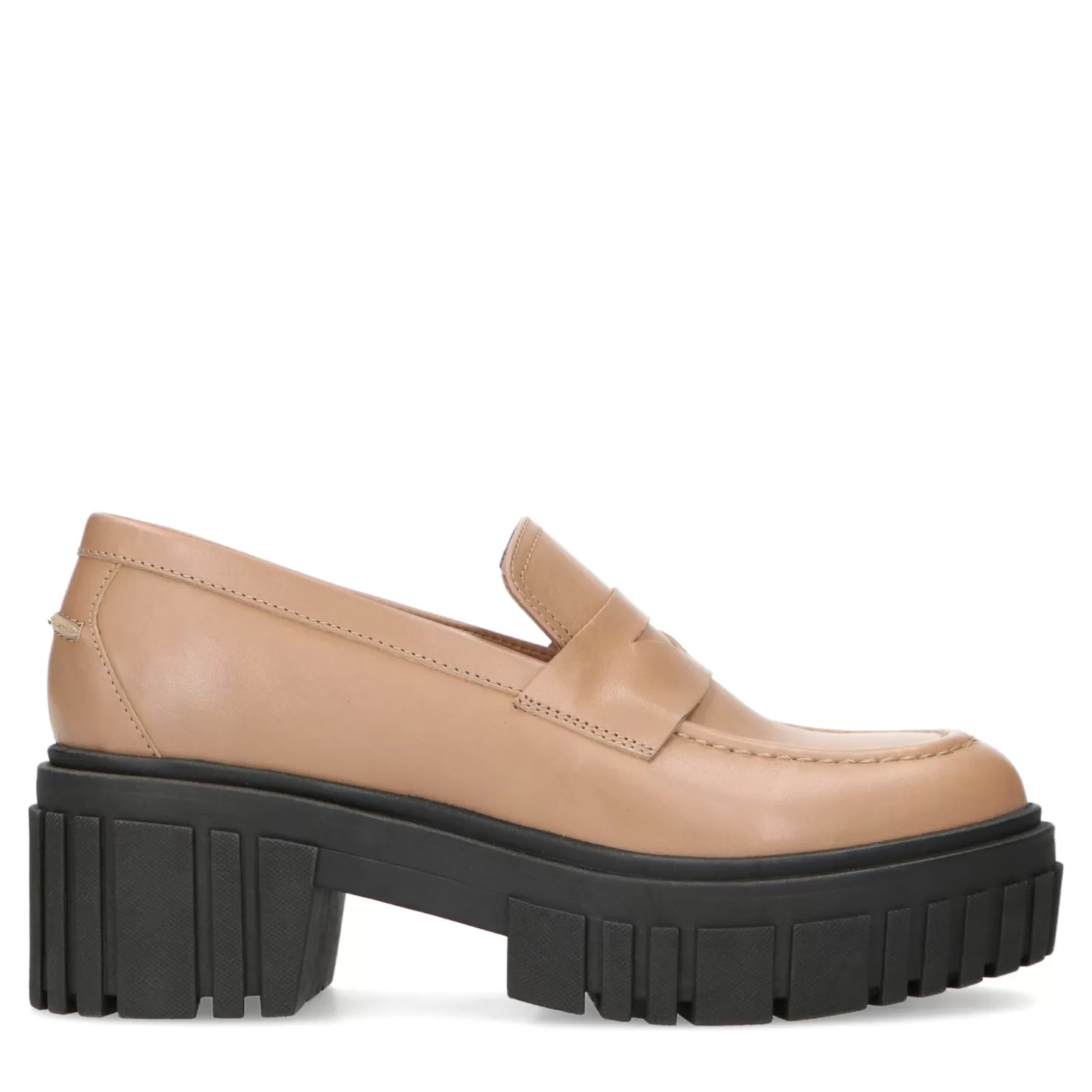 Fashion Sacha Beige Leren Loafers Met Zwarte Zool