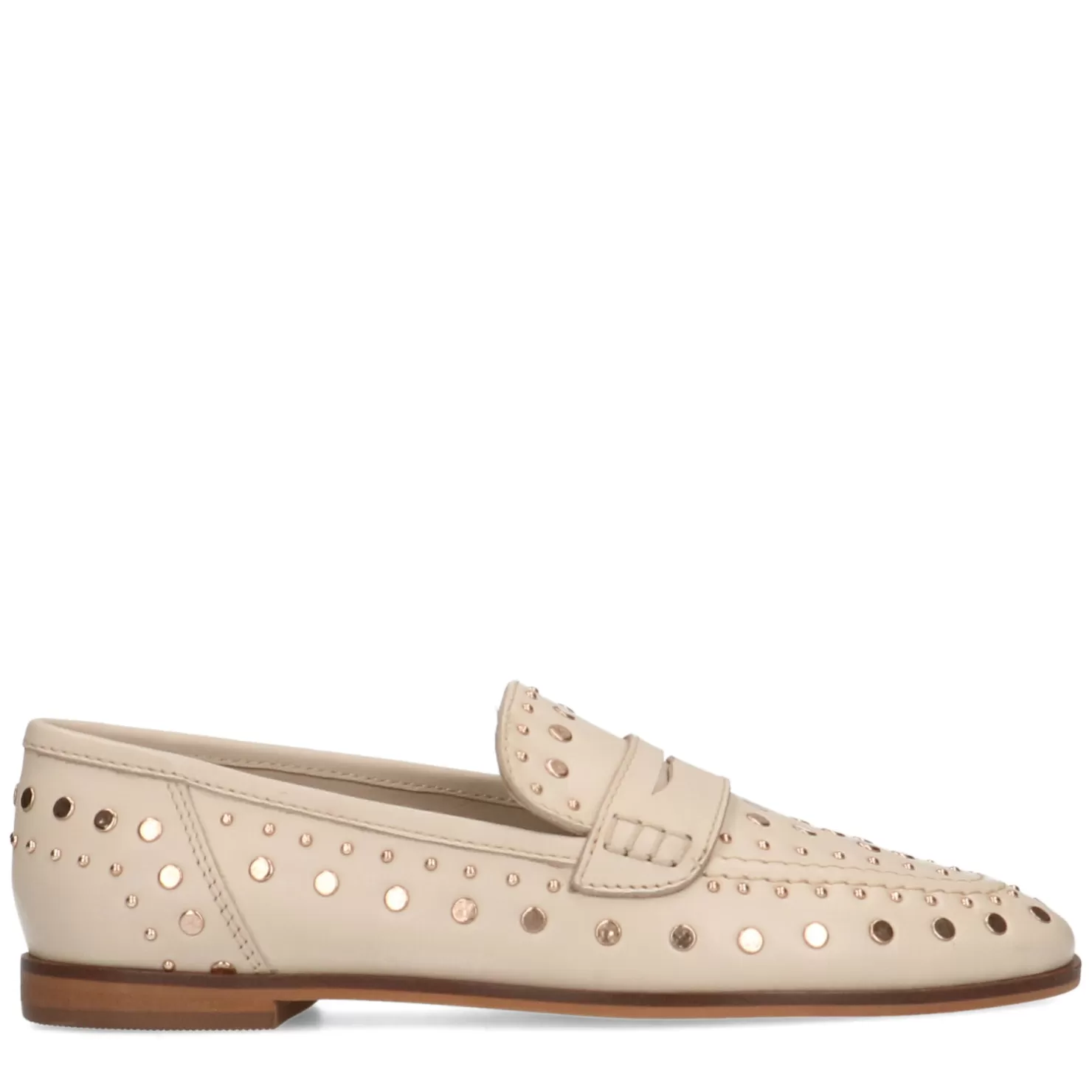 New Sacha Beige Leren Penny Loafers Met Studs