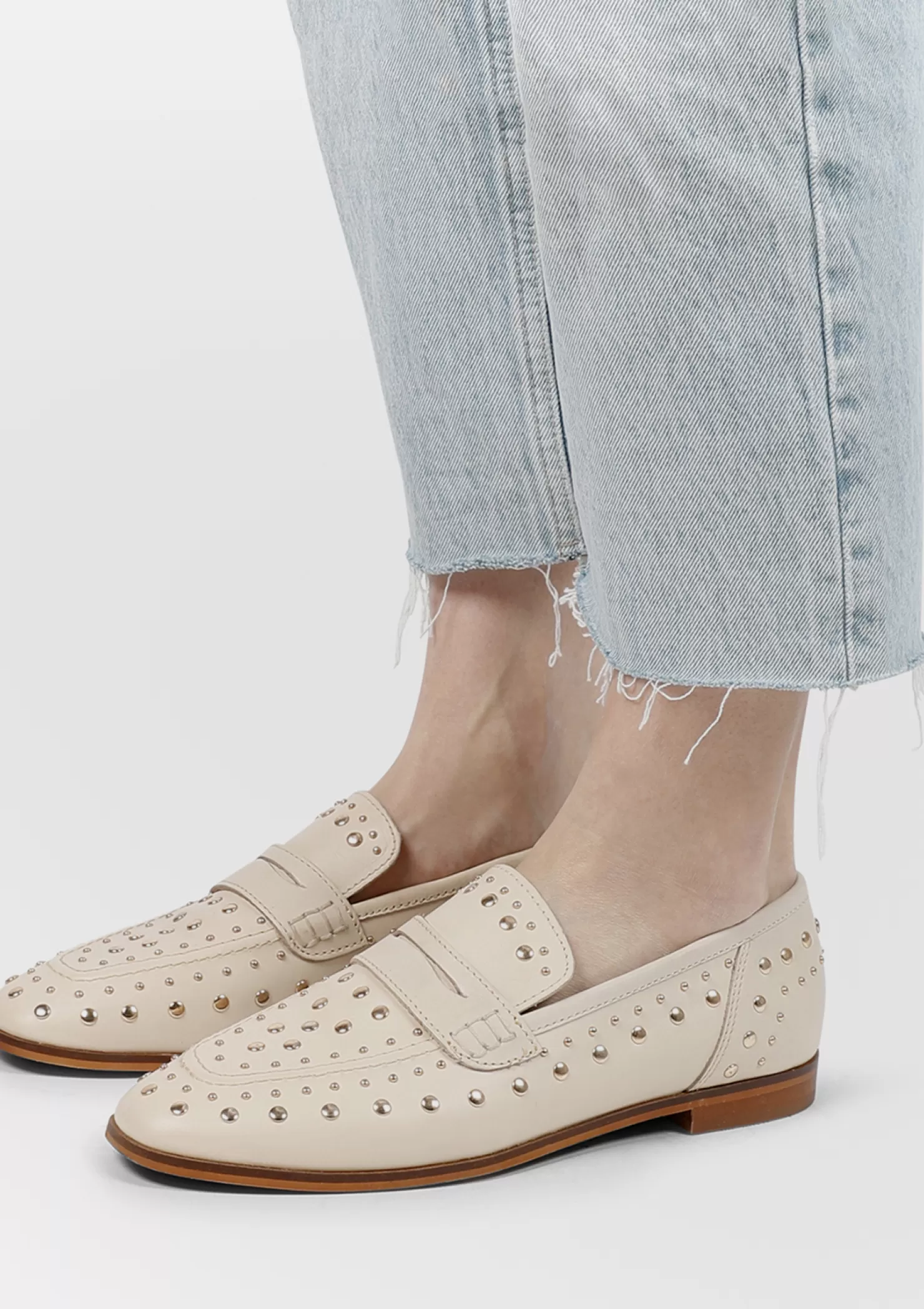 New Sacha Beige Leren Penny Loafers Met Studs