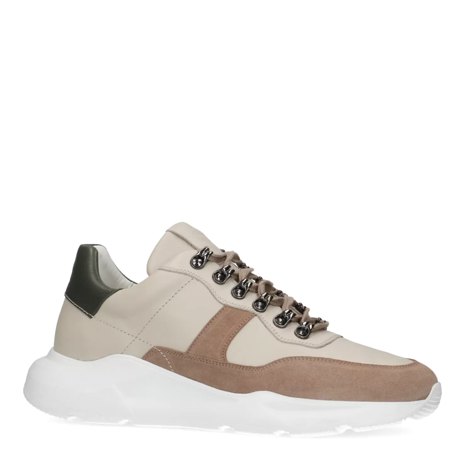 Online Sacha Beige Leren Sneakers Met Suede Details