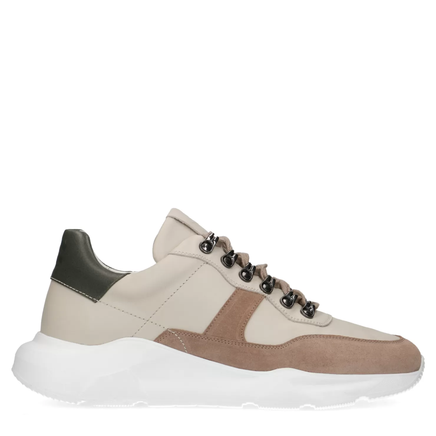 Online Sacha Beige Leren Sneakers Met Suede Details