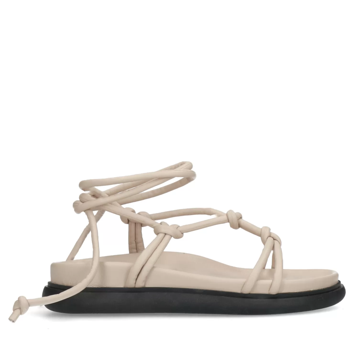 Online Sacha Beige Platte Sandalen Met Strikveters