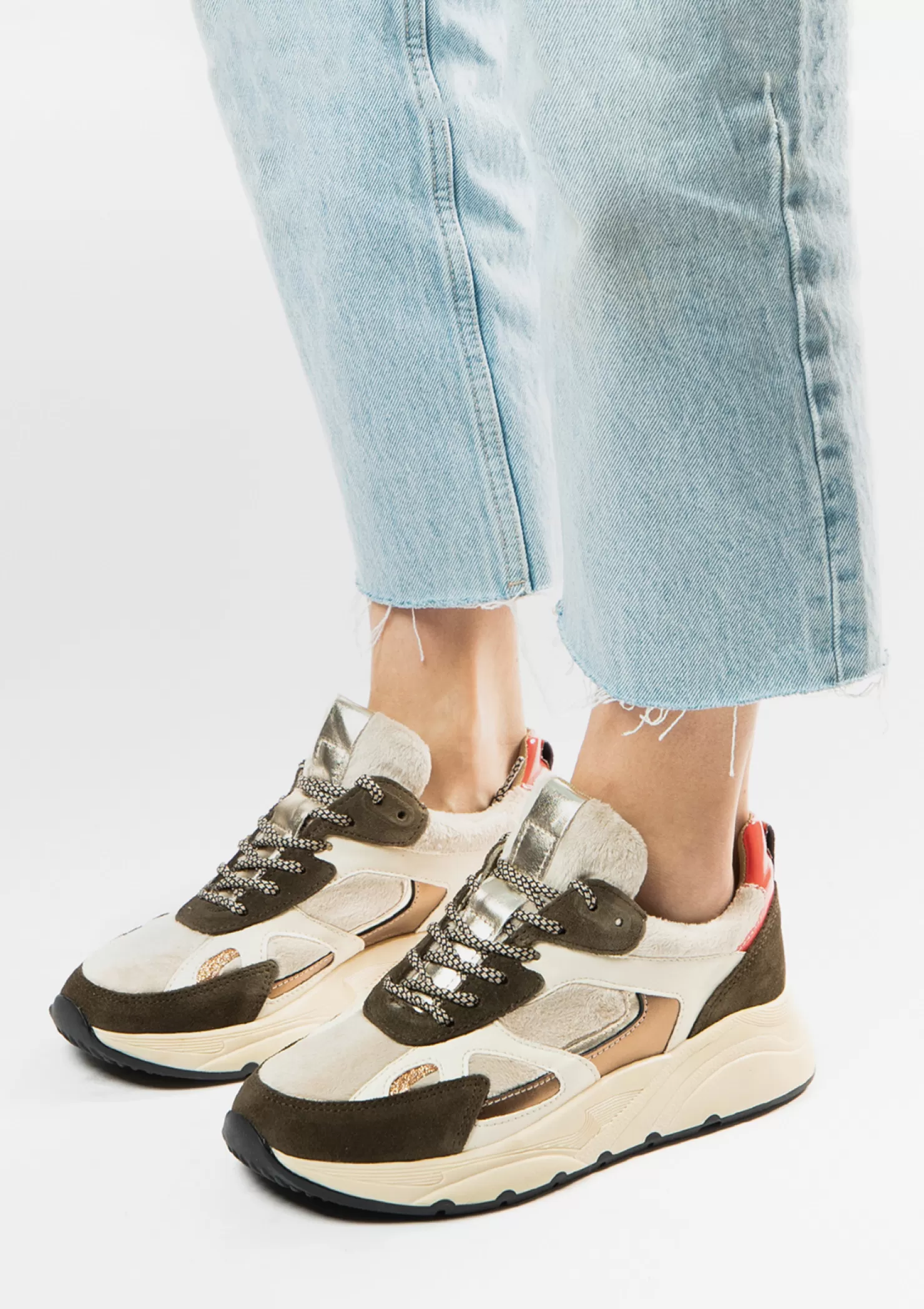 Sale Sacha Beige Sneakers Met Groene En Fluffy Details