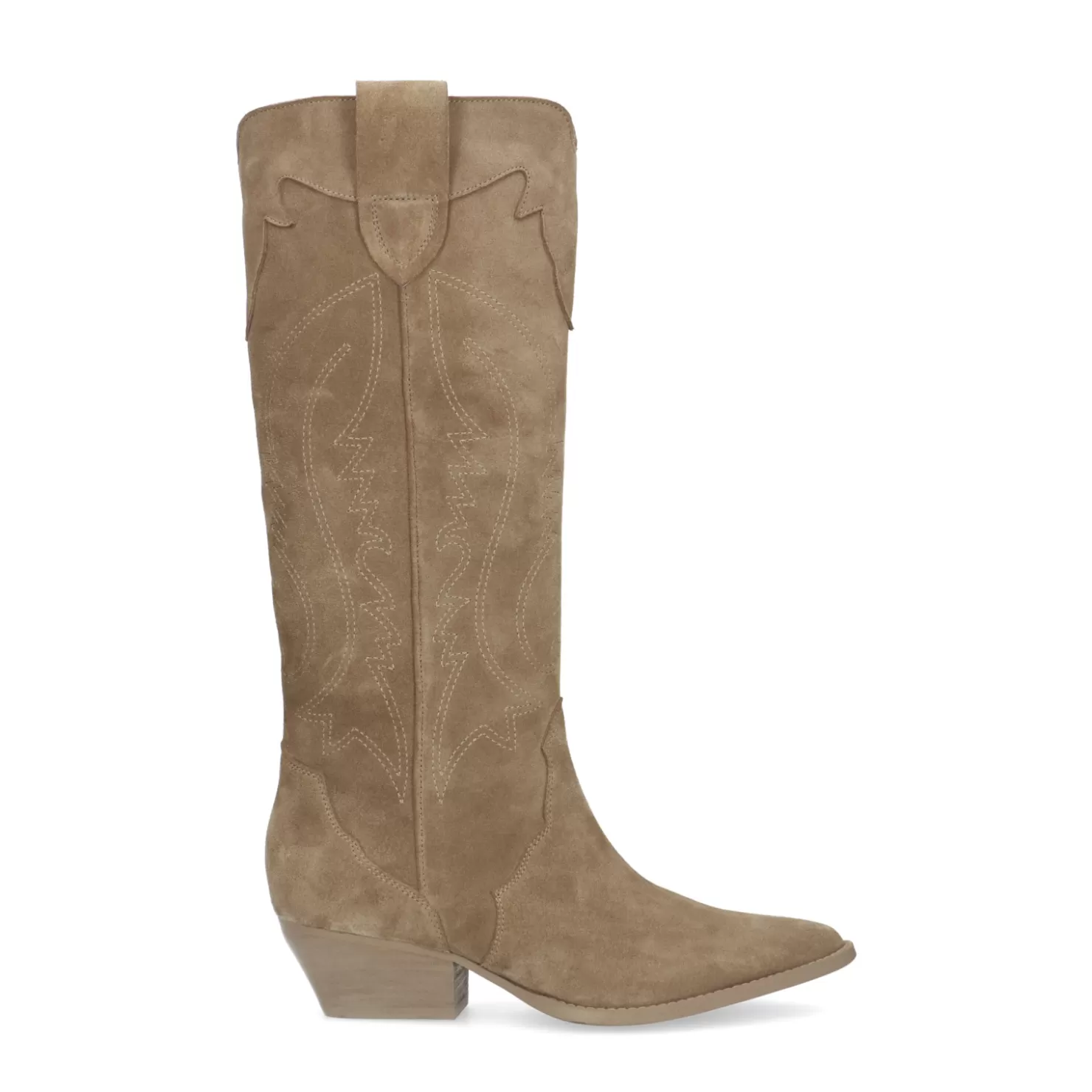 Best Sale Sacha Beige Suede Cowboylaarzen Met Sierstiksels