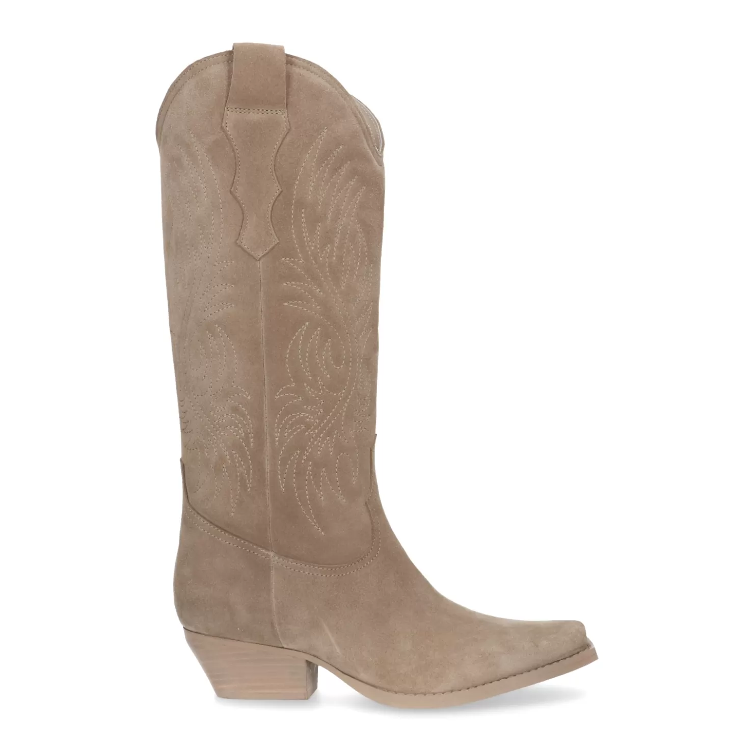 Best Sale Sacha Beige Suede Cowboylaarzen Met Stiksels