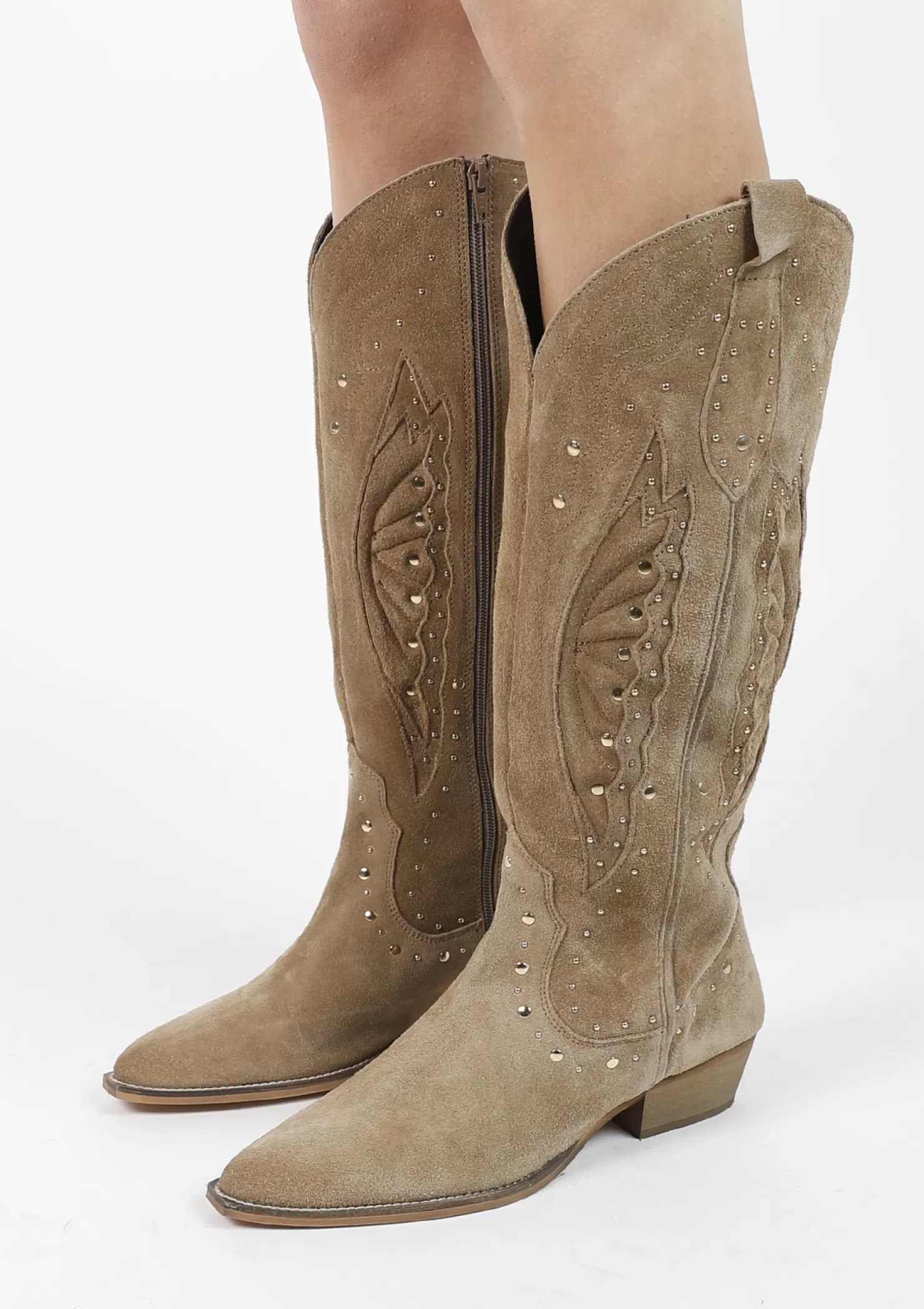 Best Sacha Beige Suede Cowboylaarzen Met Studs