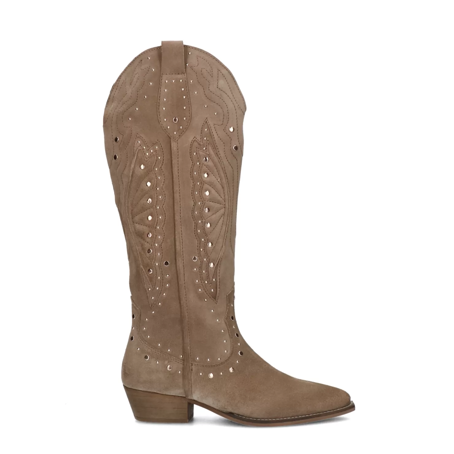 Best Sacha Beige Suede Cowboylaarzen Met Studs