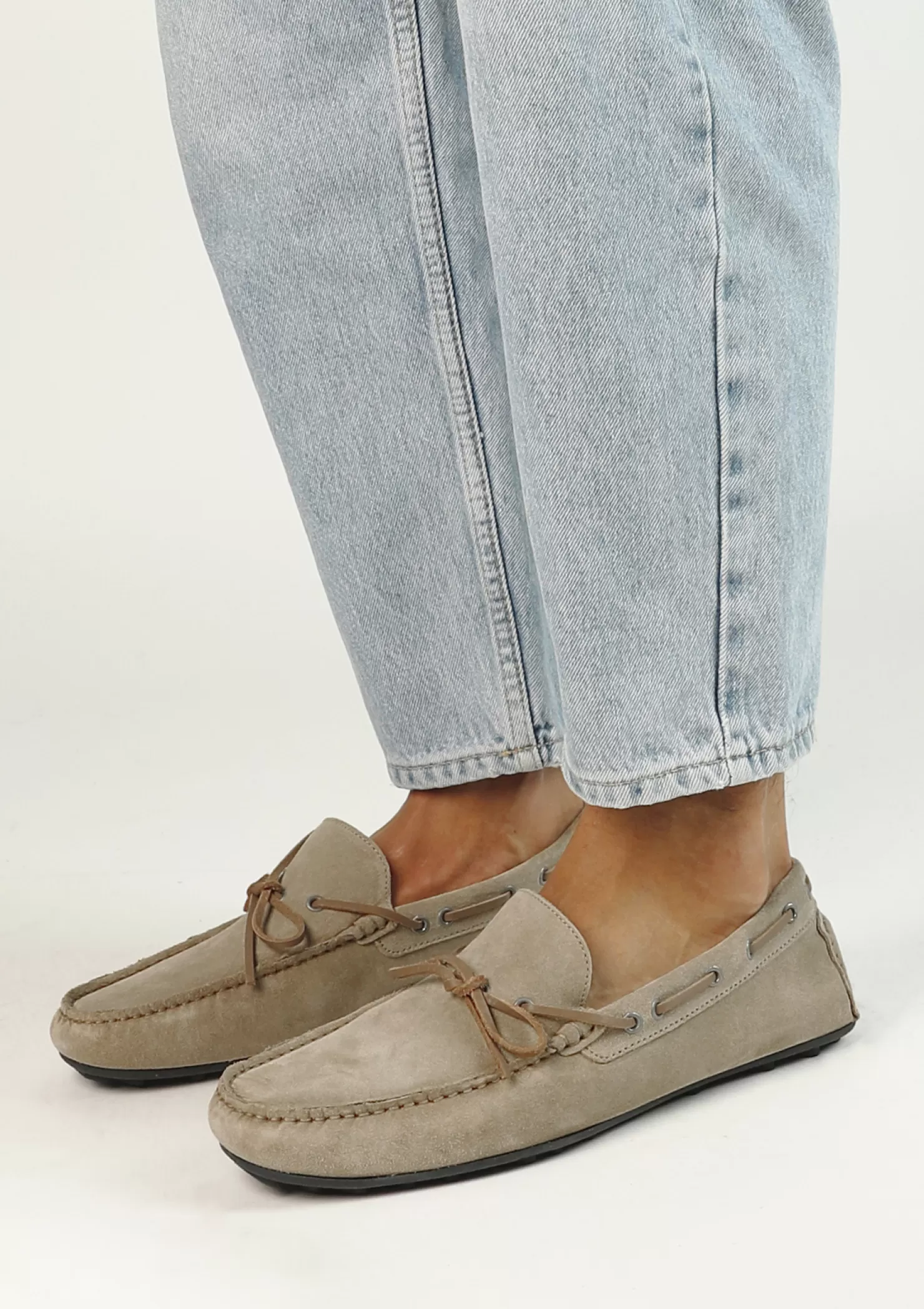 Clearance Sacha Beige Suede Mocassin Loafers Met Touw Detail