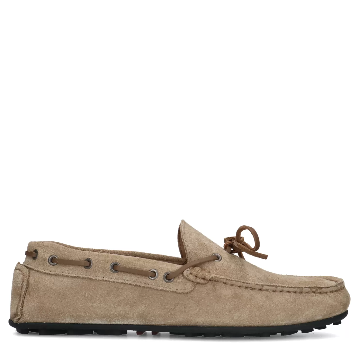 Clearance Sacha Beige Suede Mocassin Loafers Met Touw Detail