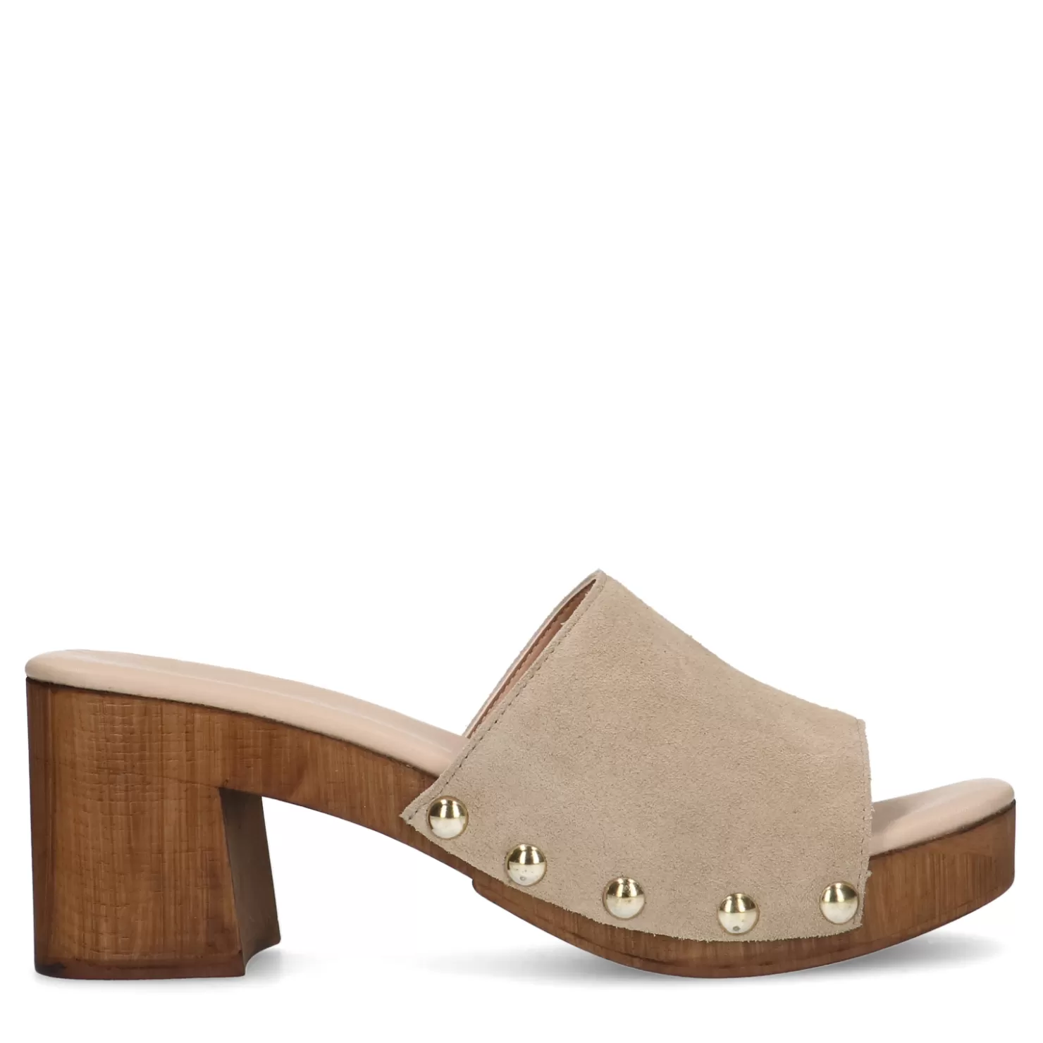 Cheap Sacha Beige Suede Muiltjes Met Houten Hak