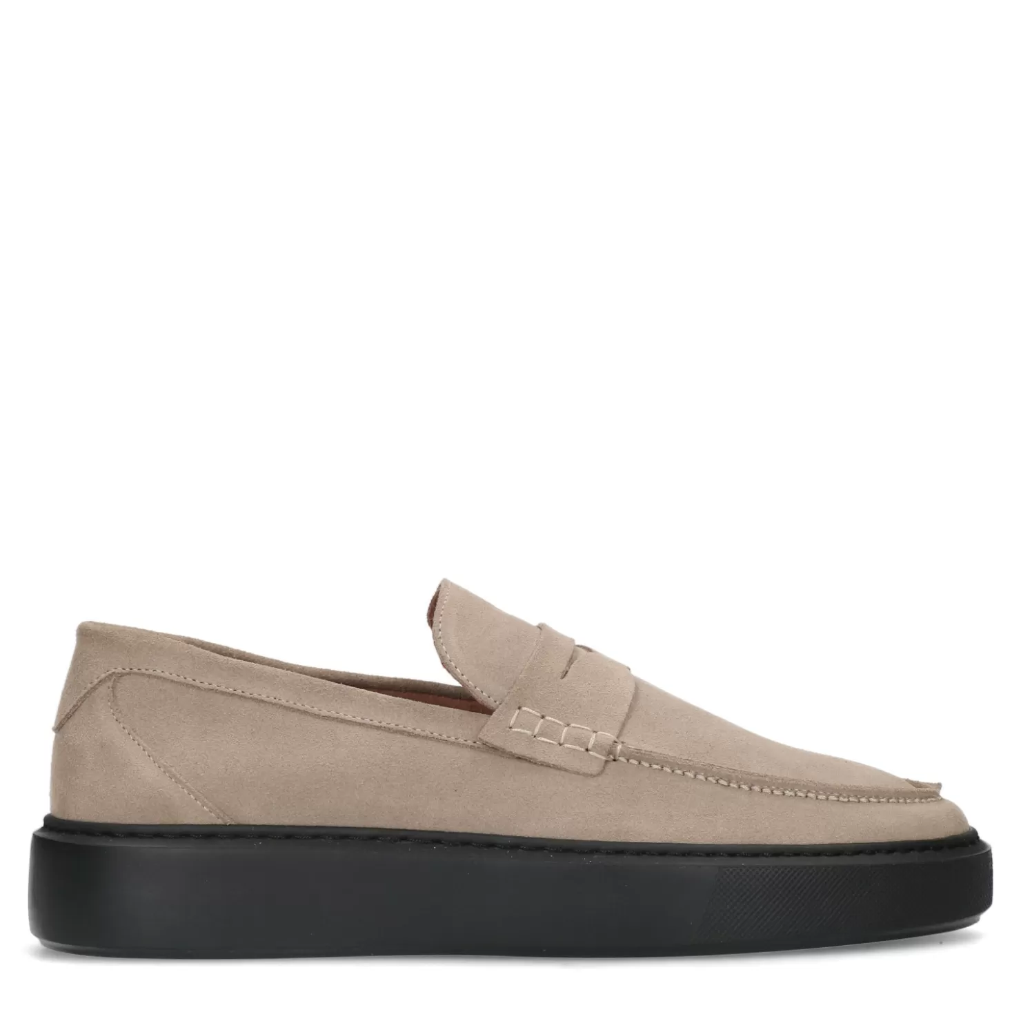 Clearance Sacha Beige Suede Penny Loafers Met Zwarte Zool