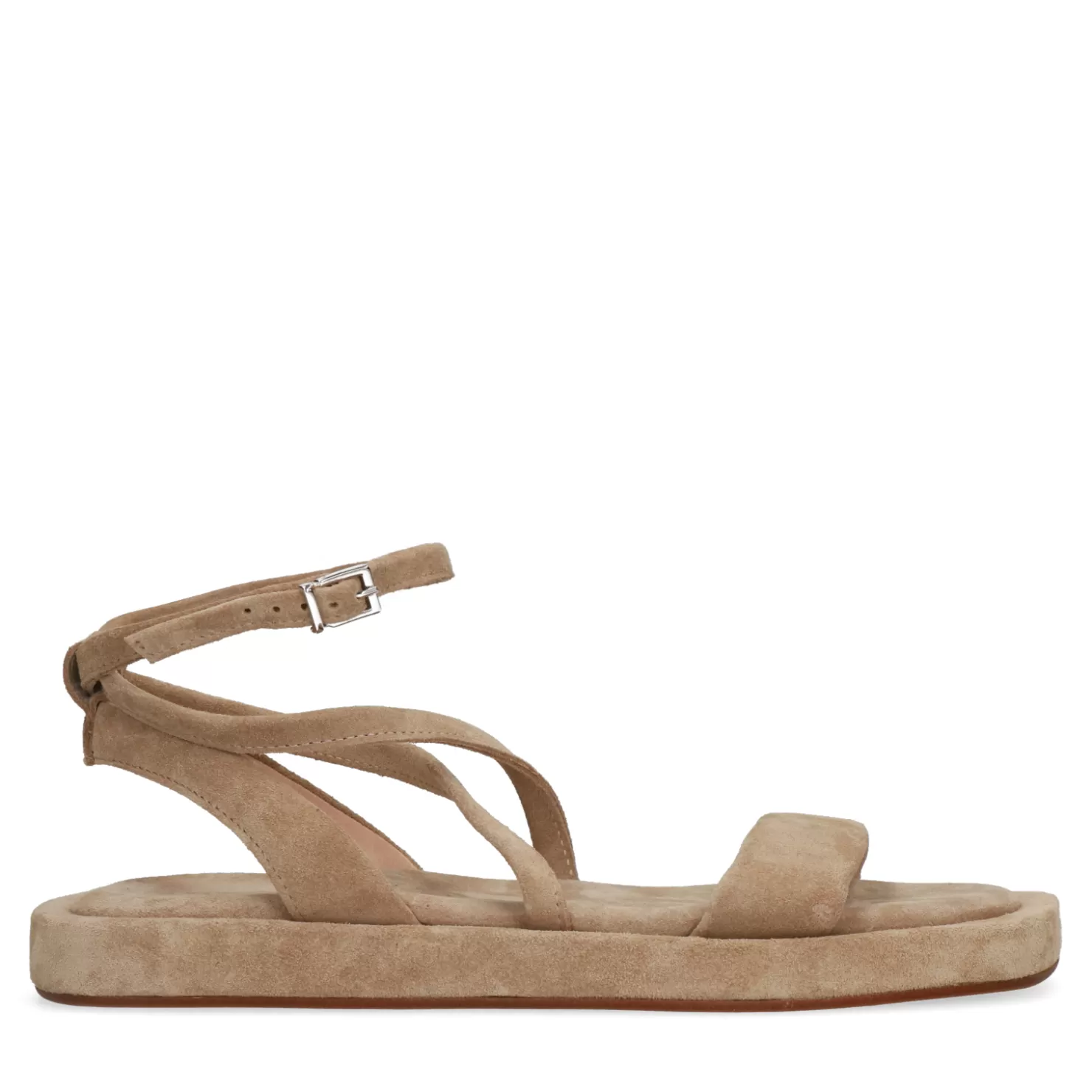 Hot Sacha Beige Suede Sandalen Met Gekruiste Bandjes