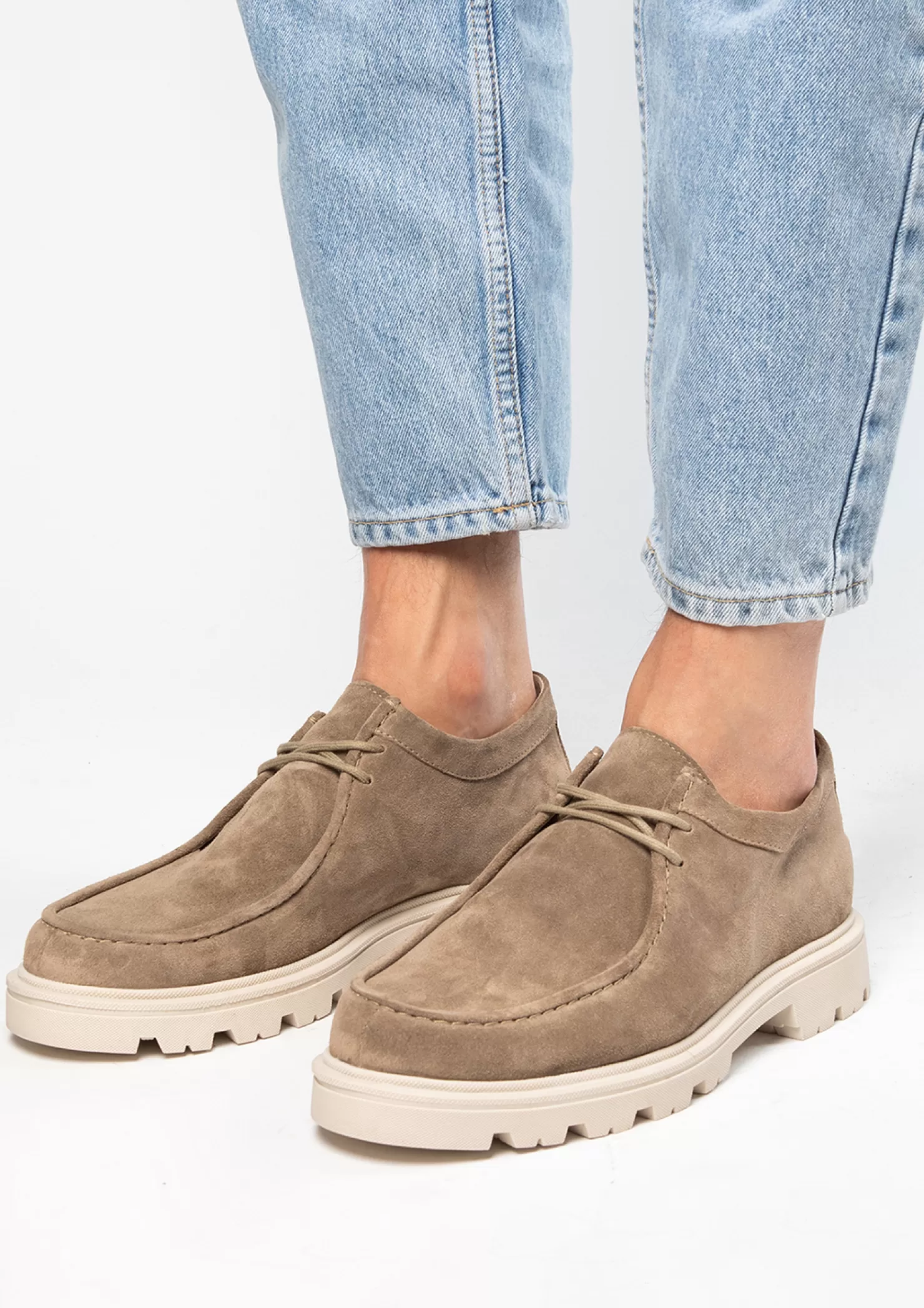 Online Sacha Beige Suede Veterschoenen Met Grove Zool