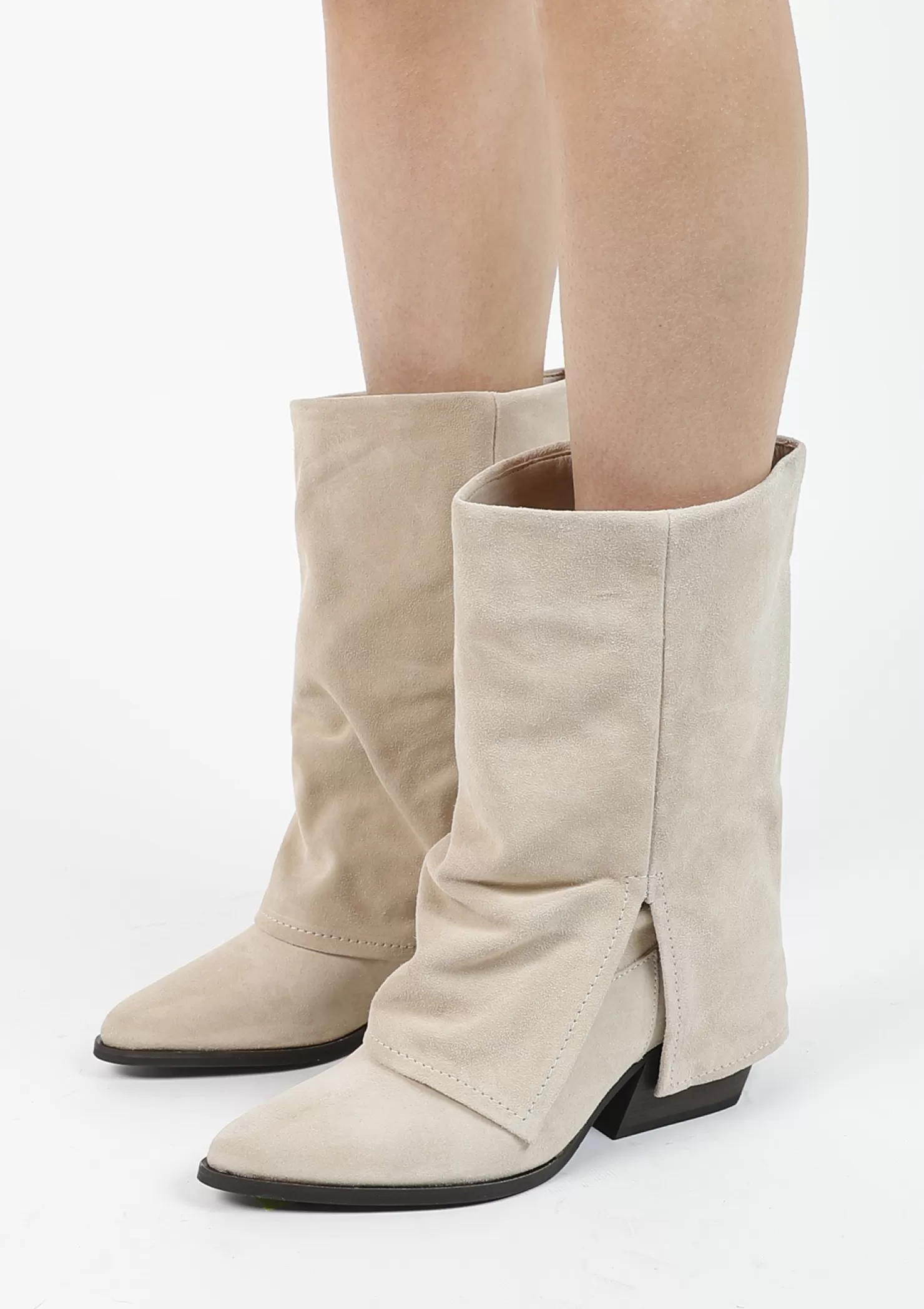 Flash Sale Sacha Beige Suede Western Enkellaarsjes Met Flap