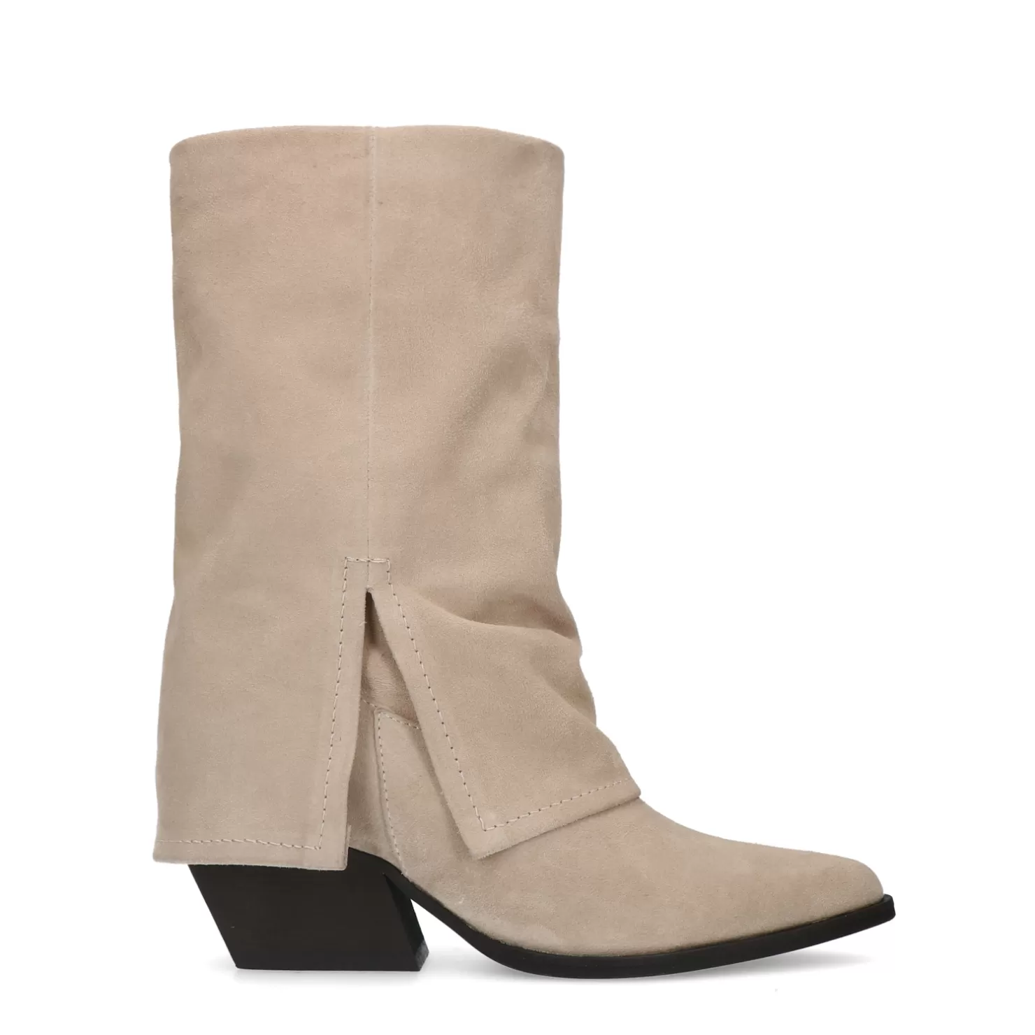 Flash Sale Sacha Beige Suede Western Enkellaarsjes Met Flap