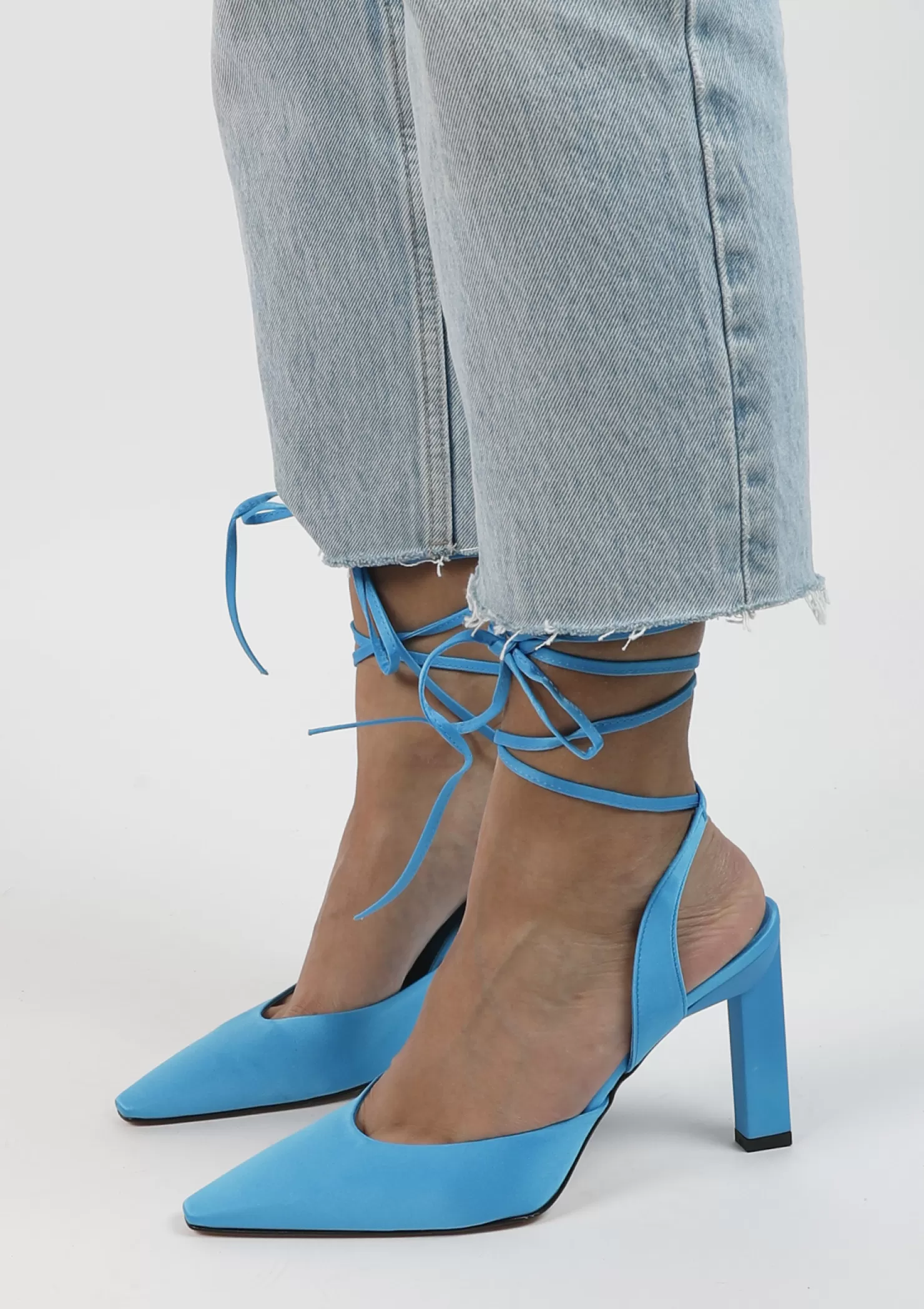 Best Sale Sacha Blauwe Slingback Pumps Met Veters