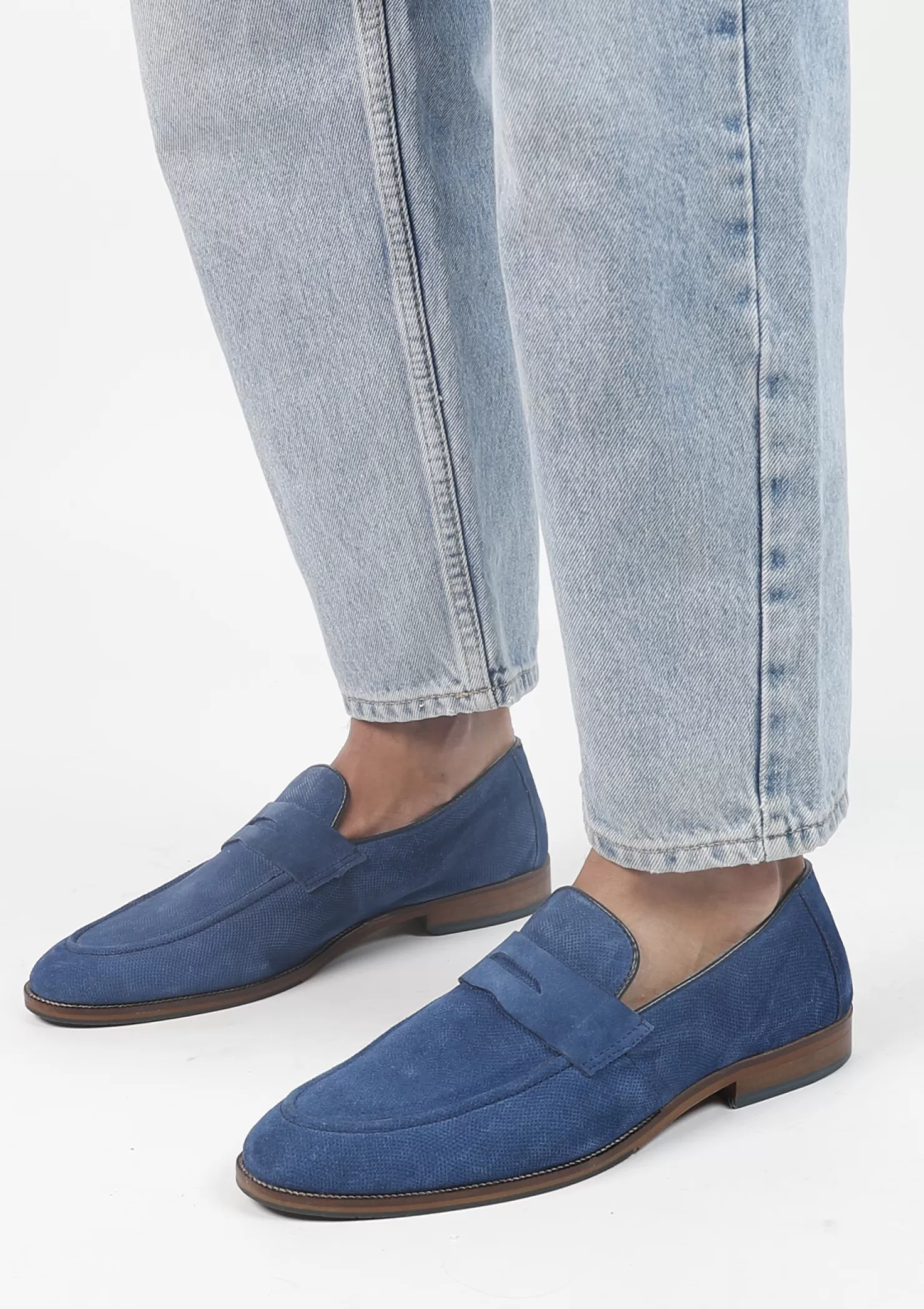 Cheap Sacha Blauwe Suede Penny Loafers