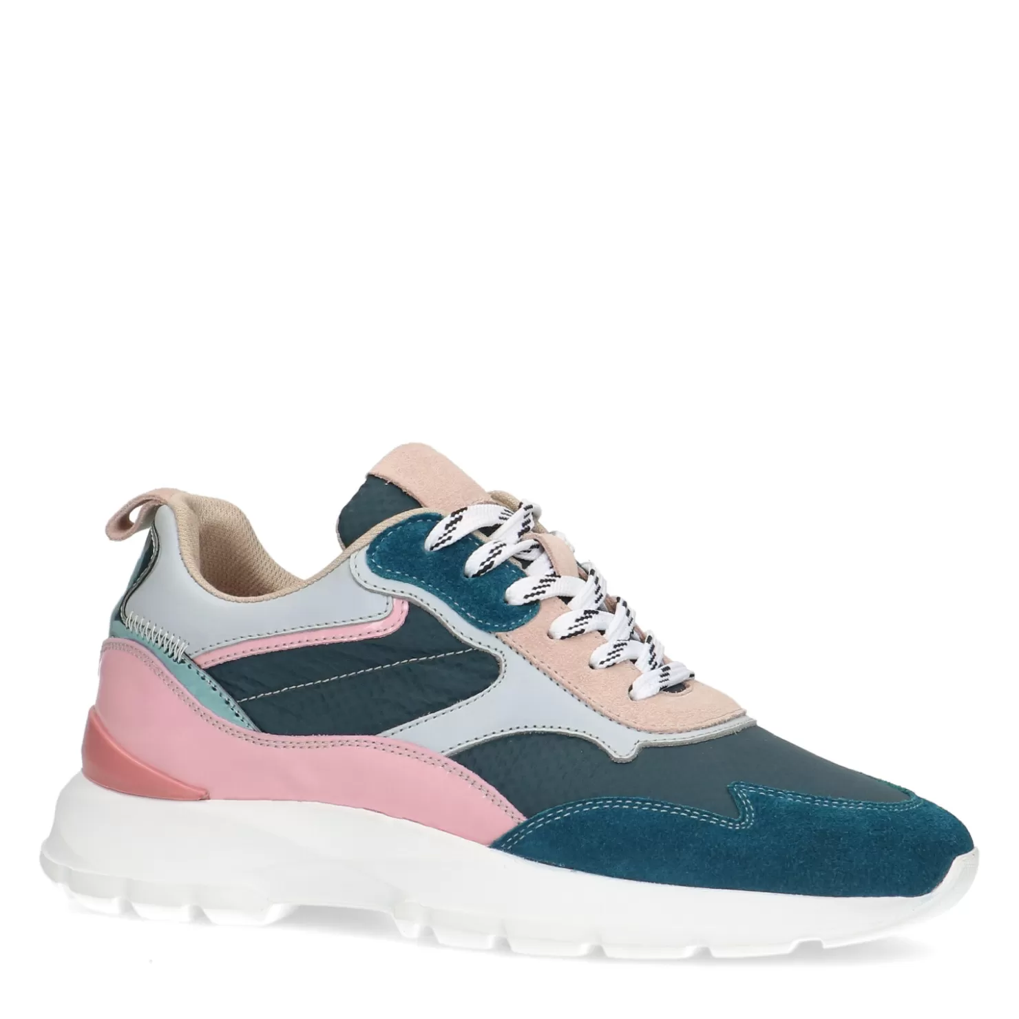 Clearance Sacha Blauwe Suede Sneakers Met Roze Details