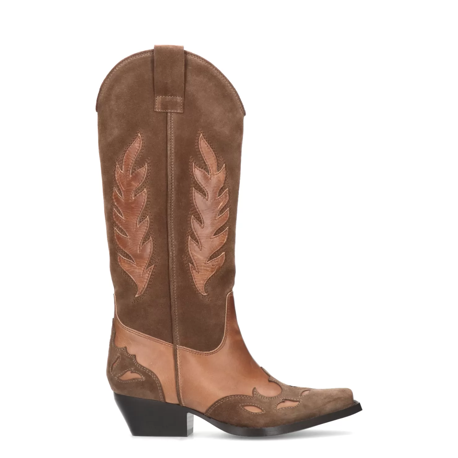 Clearance Sacha Bruine Suede Cowboylaarzen Met Cognac Details