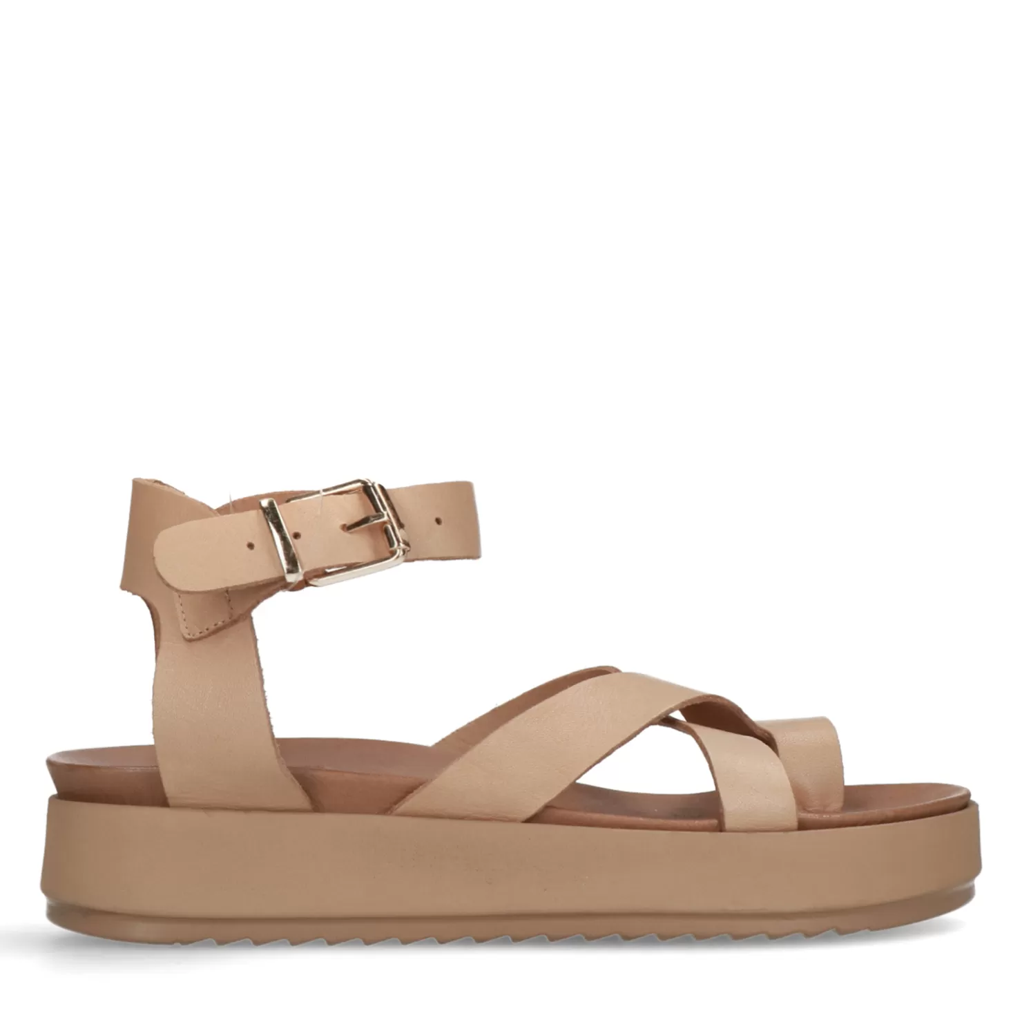 New Sacha Camel Leren Plateau Sandalen