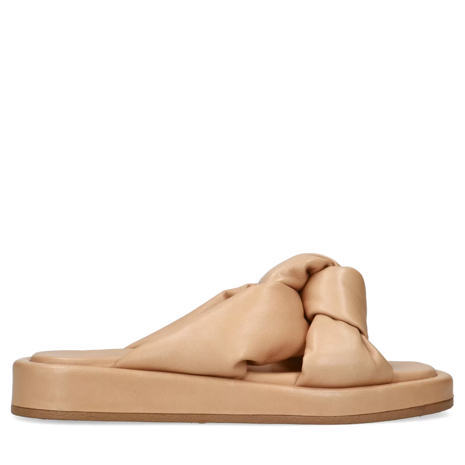 Discount Sacha Camel Leren Slippers Met Knoop Detail