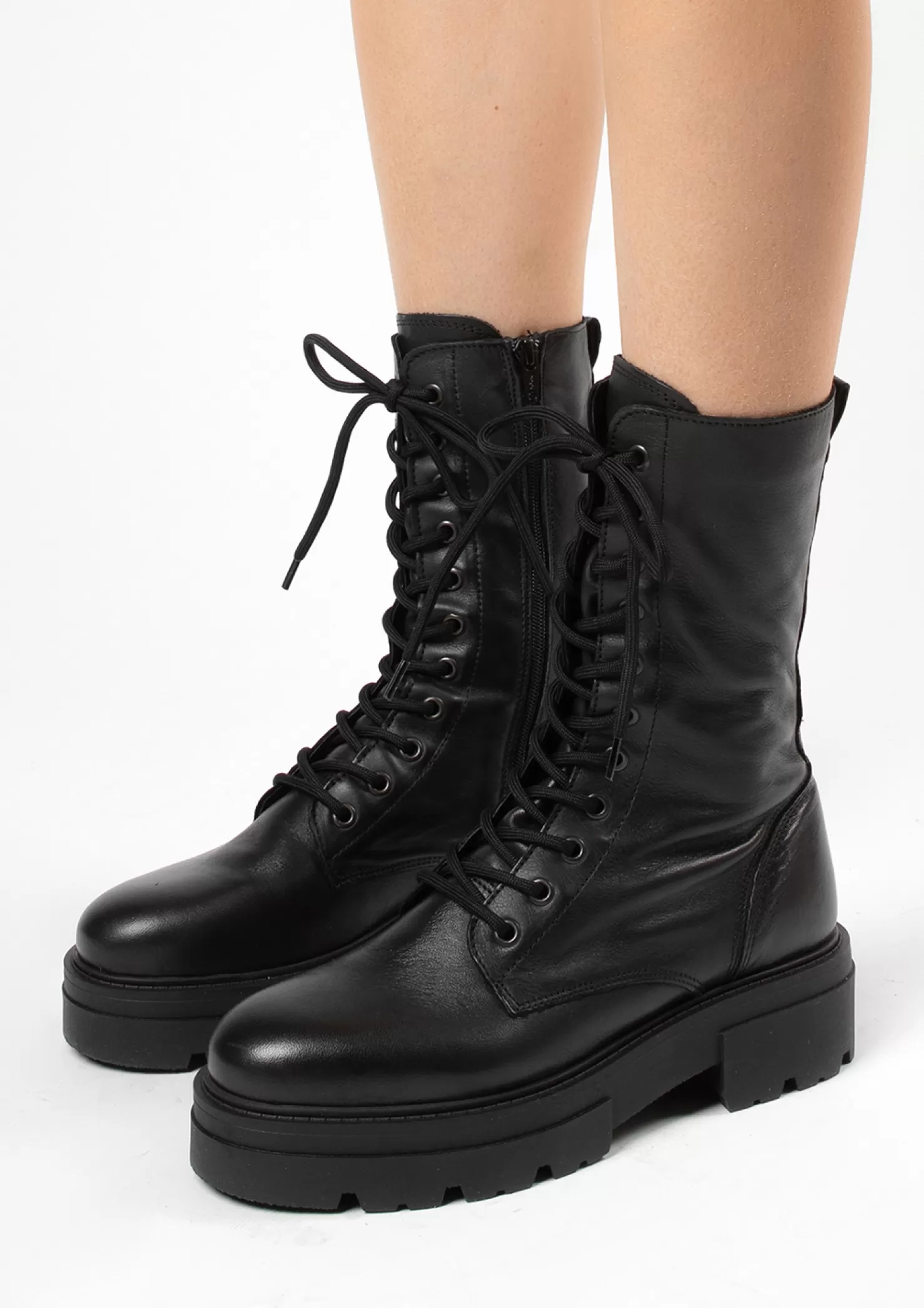 Cheap Sacha Chunky Zwarte Leren Veterboots