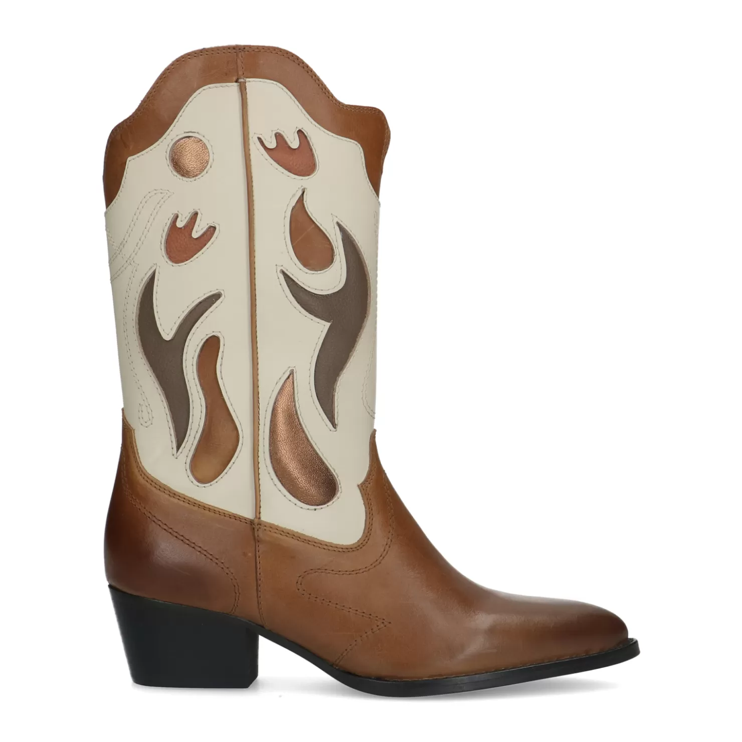 New Sacha Cognac Leren Cowboylaarzen Met Off White Details