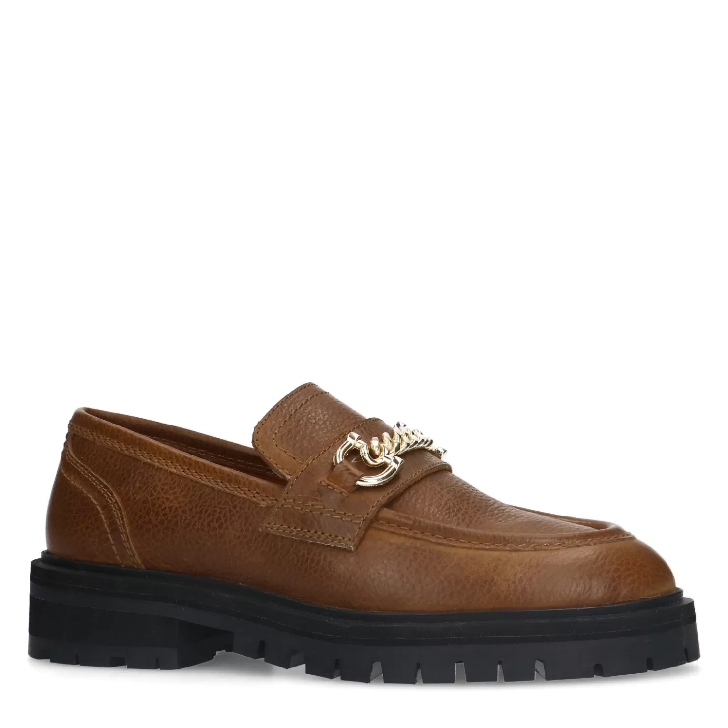 Best Sacha Cognac Leren Loafers Met Goudkleurige Chain