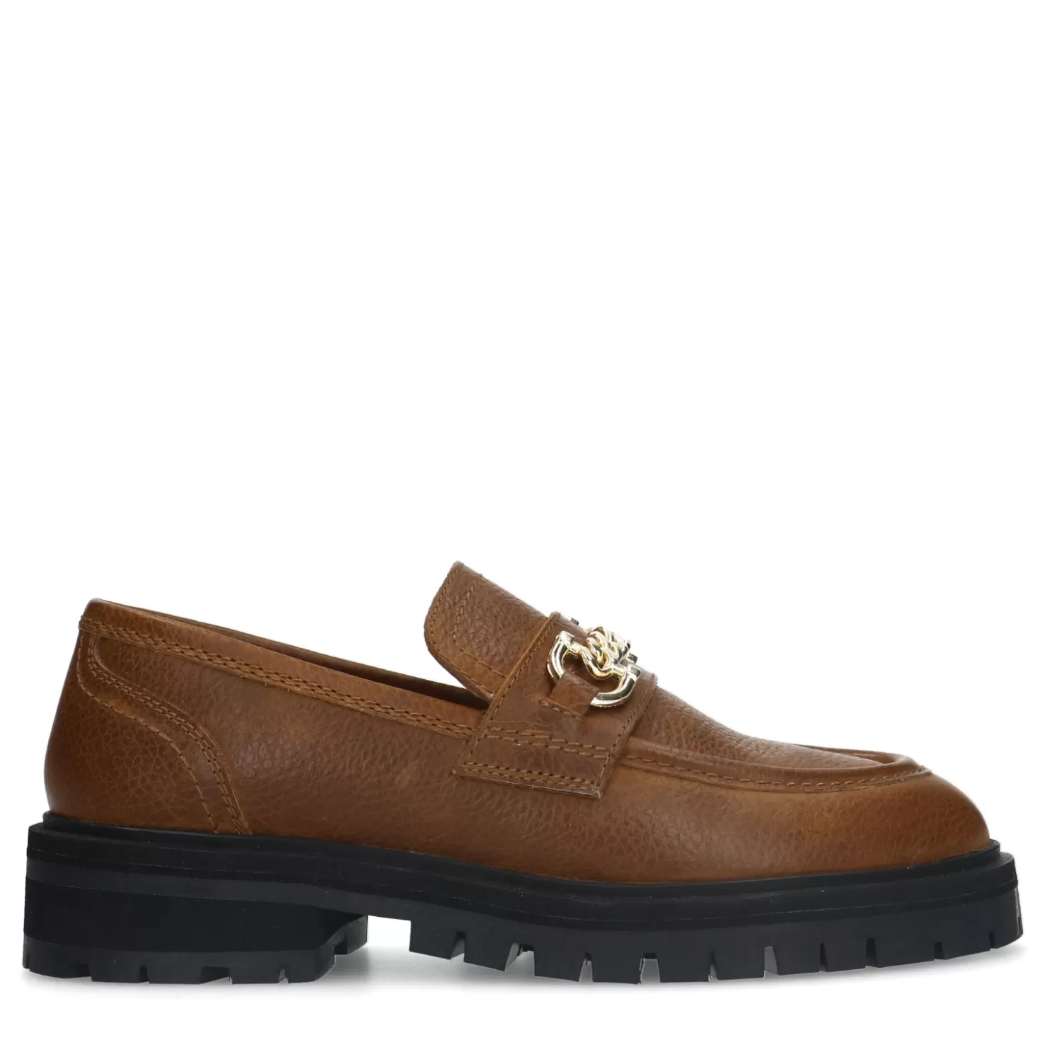 Best Sacha Cognac Leren Loafers Met Goudkleurige Chain