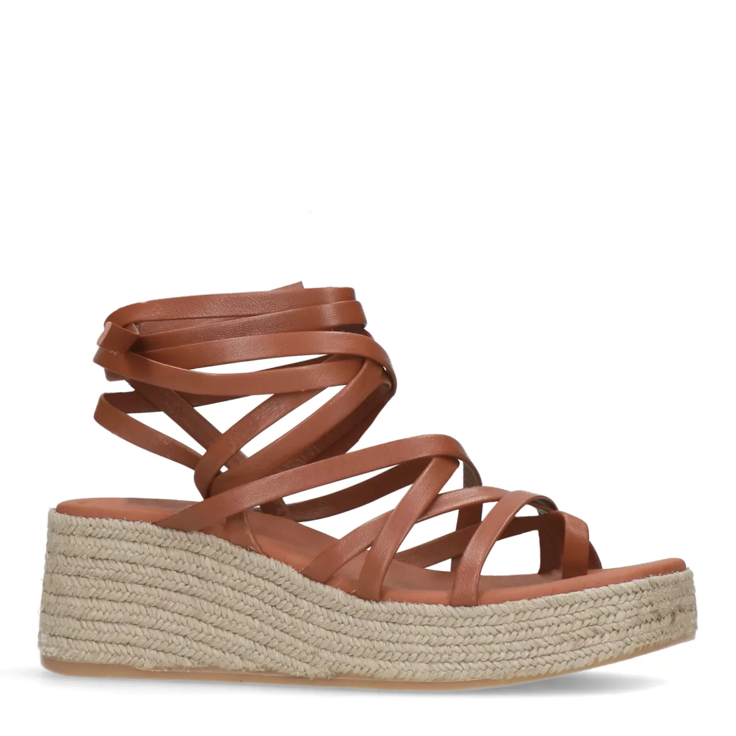 Sale Sacha Cognac Leren Plateau Sandalen Met Strikveters