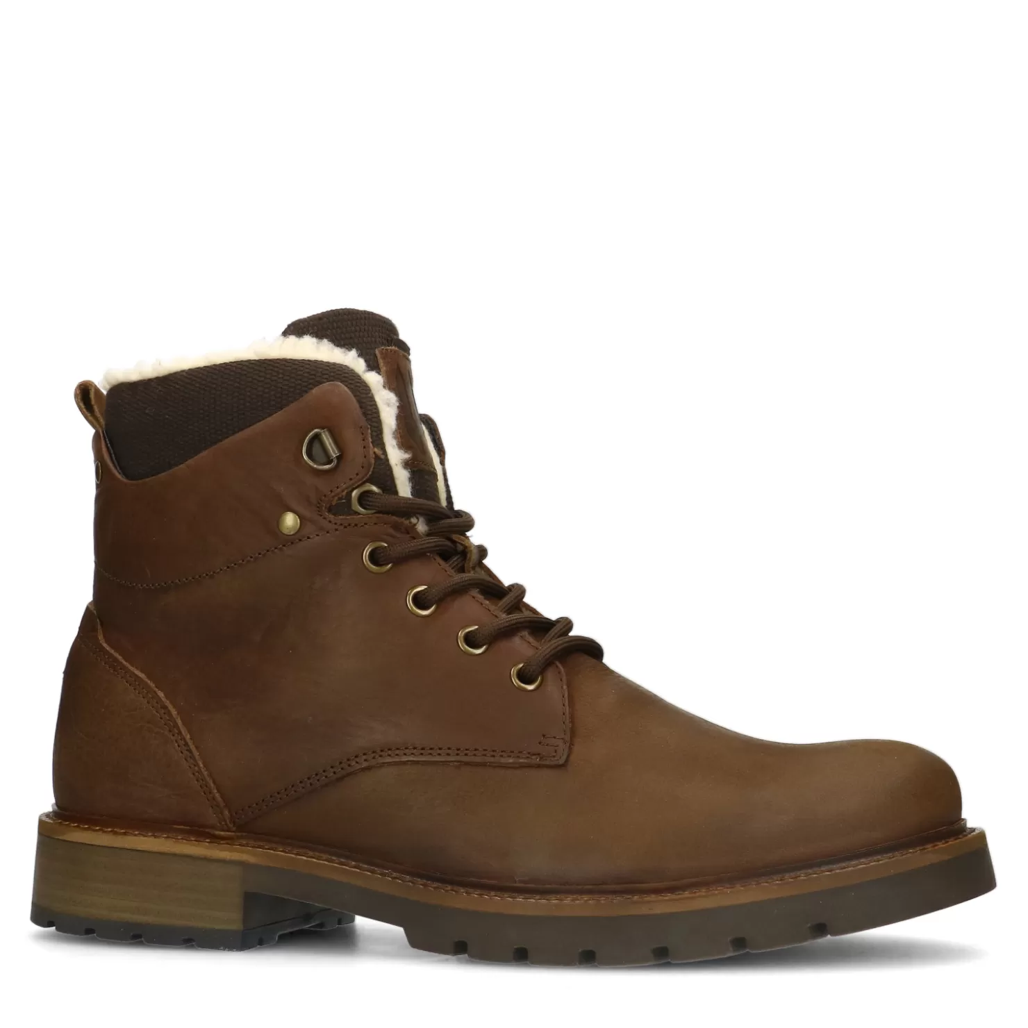 Shop Sacha Cognac Leren Veterboots Met Beige Voering