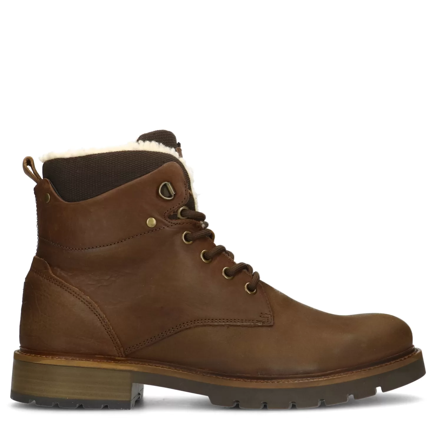 Shop Sacha Cognac Leren Veterboots Met Beige Voering