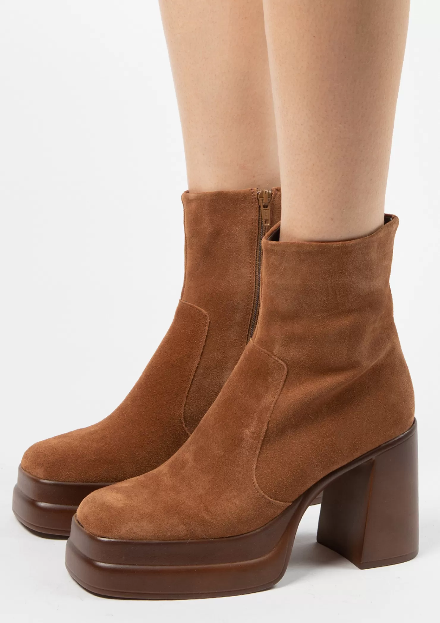 Cheap Sacha Cognac Suede Enkellaarsjes Met Plateau Hak