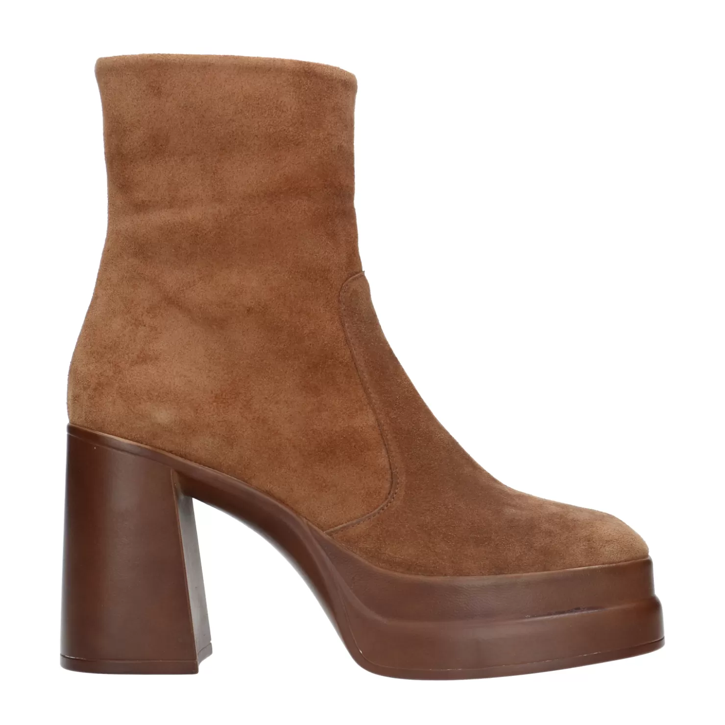 Cheap Sacha Cognac Suede Enkellaarsjes Met Plateau Hak