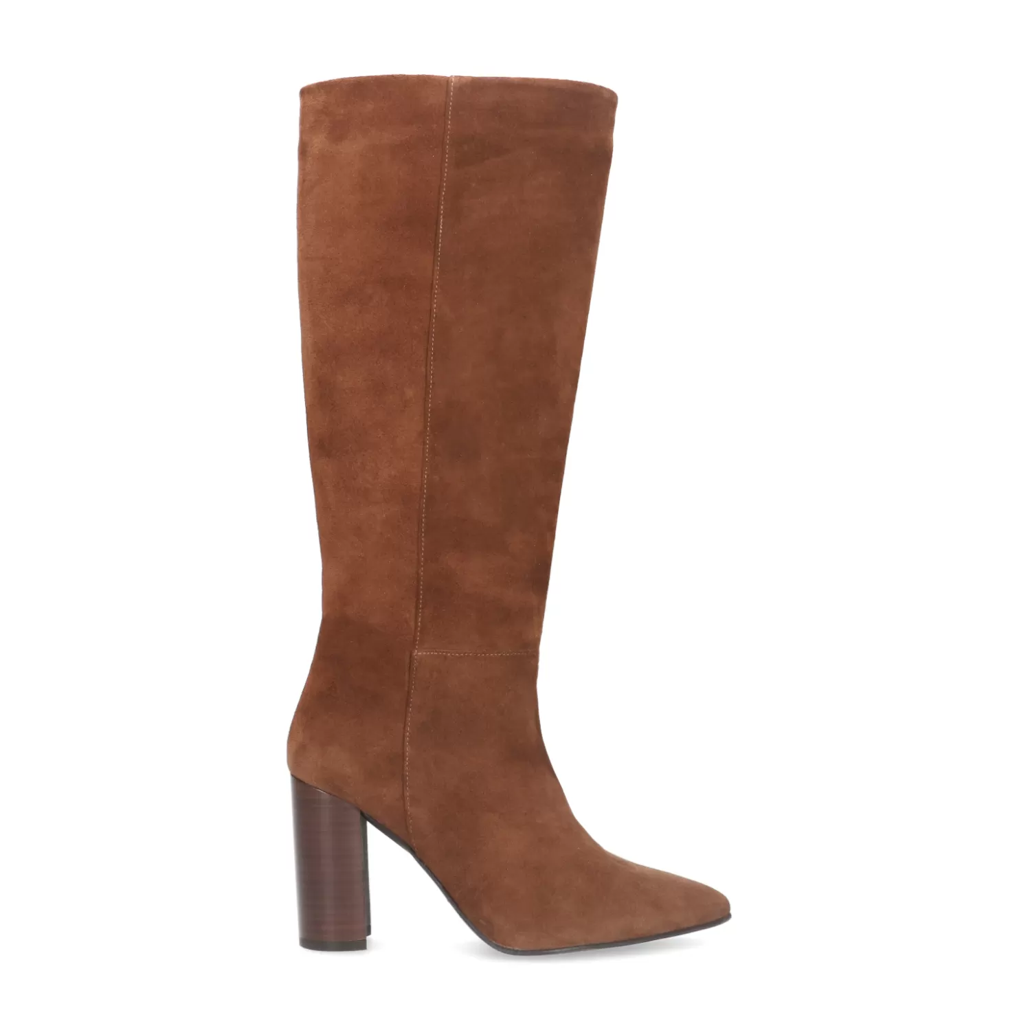 New Sacha Cognac Suede Hoge Laarzen Met Hak