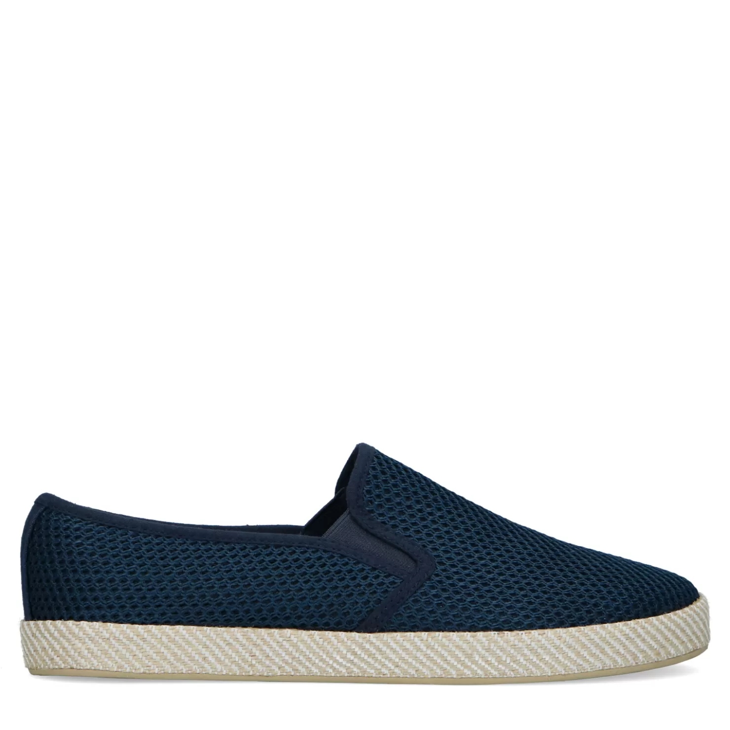 Clearance Sacha Donkerblauwe Canvas Loafers Met Geweven Touwzool