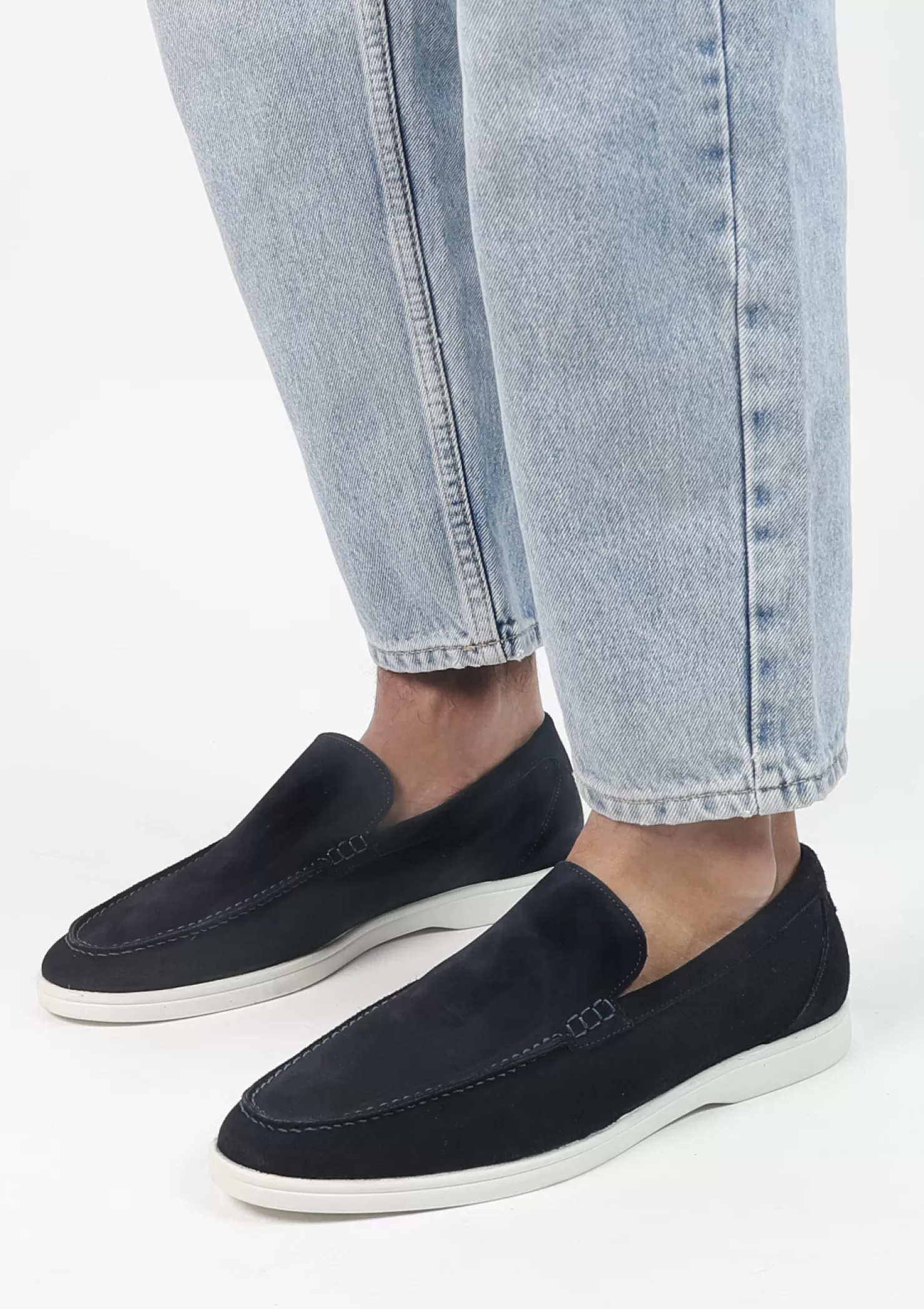 Online Sacha Donkerblauwe Suede Loafers