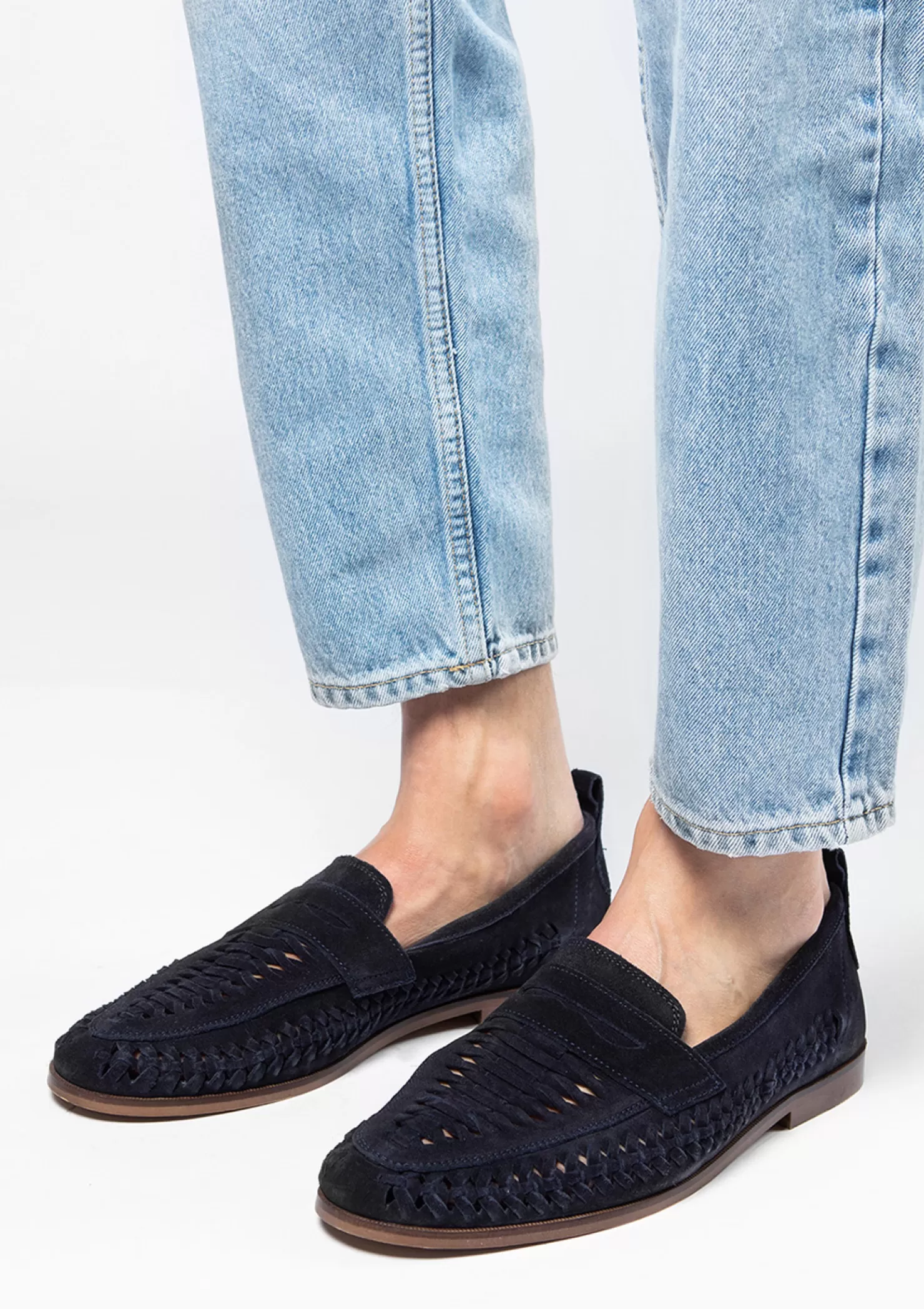 Best Sacha Donkerblauwe Suede Loafers Met Gevlochten Detail