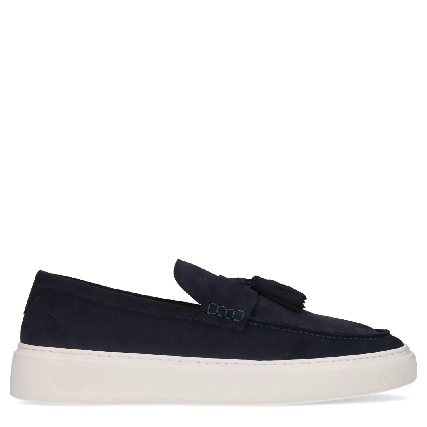 Online Sacha Donkerblauwe Suede Loafers Met Kwastjes