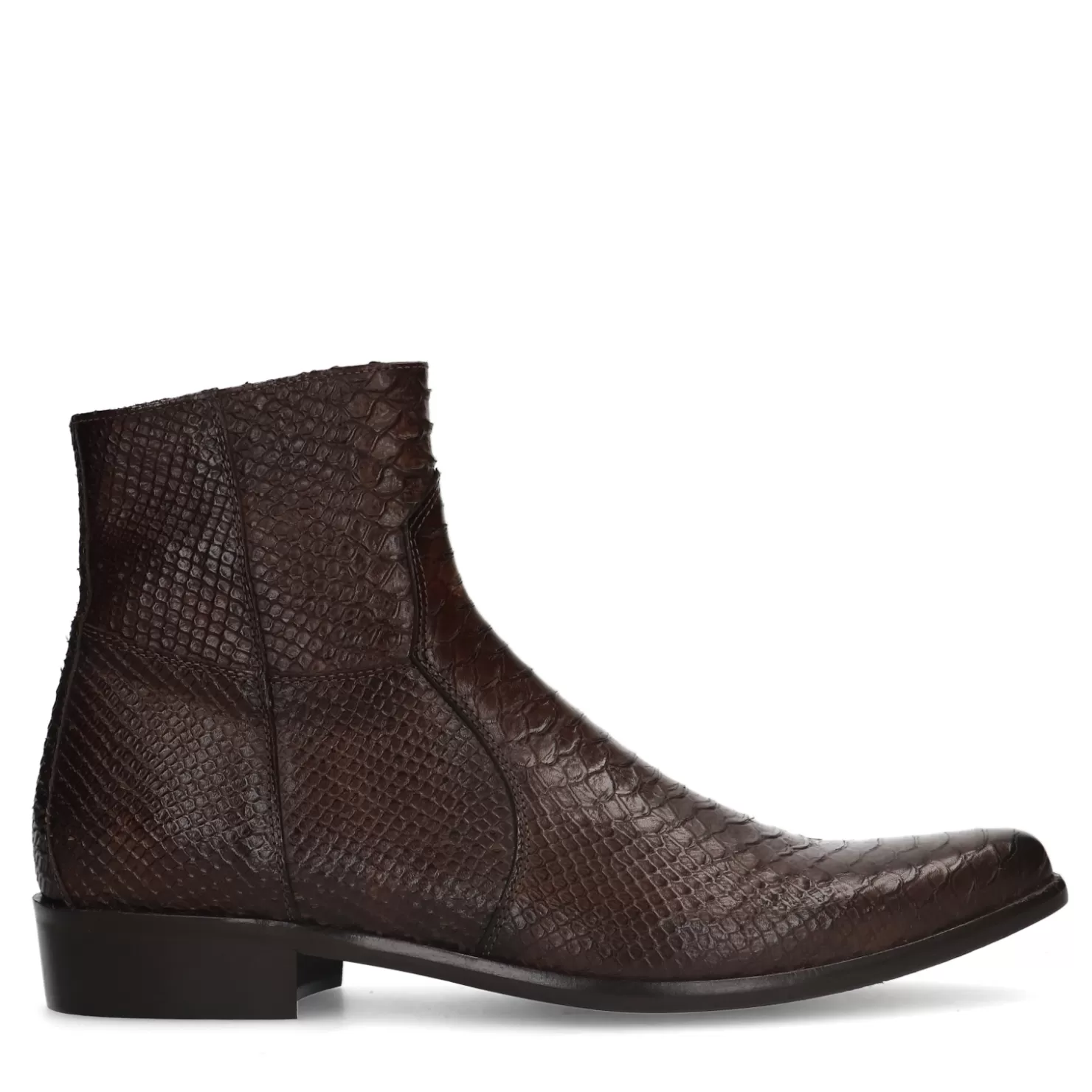 New Sacha Donkerbruine Leren Western Boots Met Snakeskin