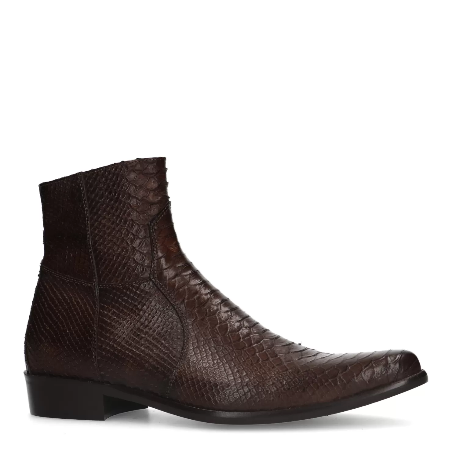 New Sacha Donkerbruine Leren Western Boots Met Snakeskin