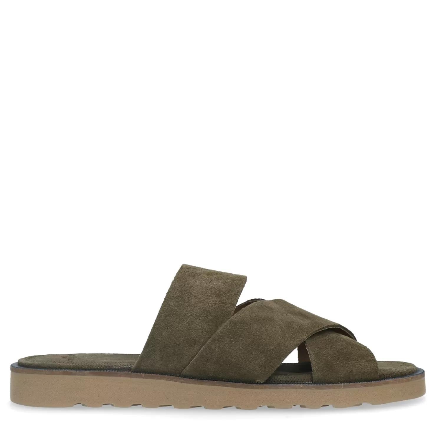 Online Sacha Donkergroene Suede Slippers