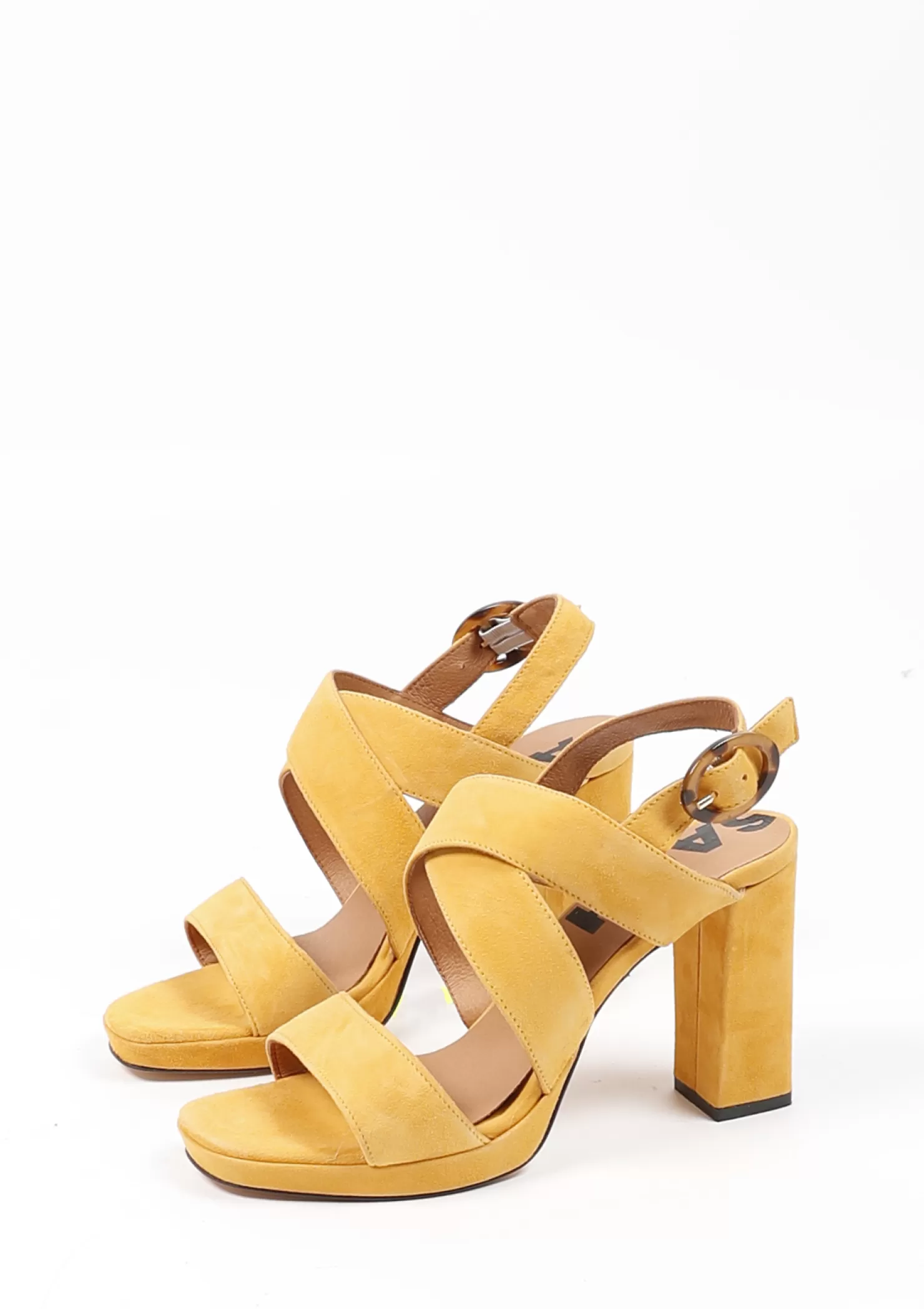 Clearance Sacha Gele Suede Sandalen Met Blokhak